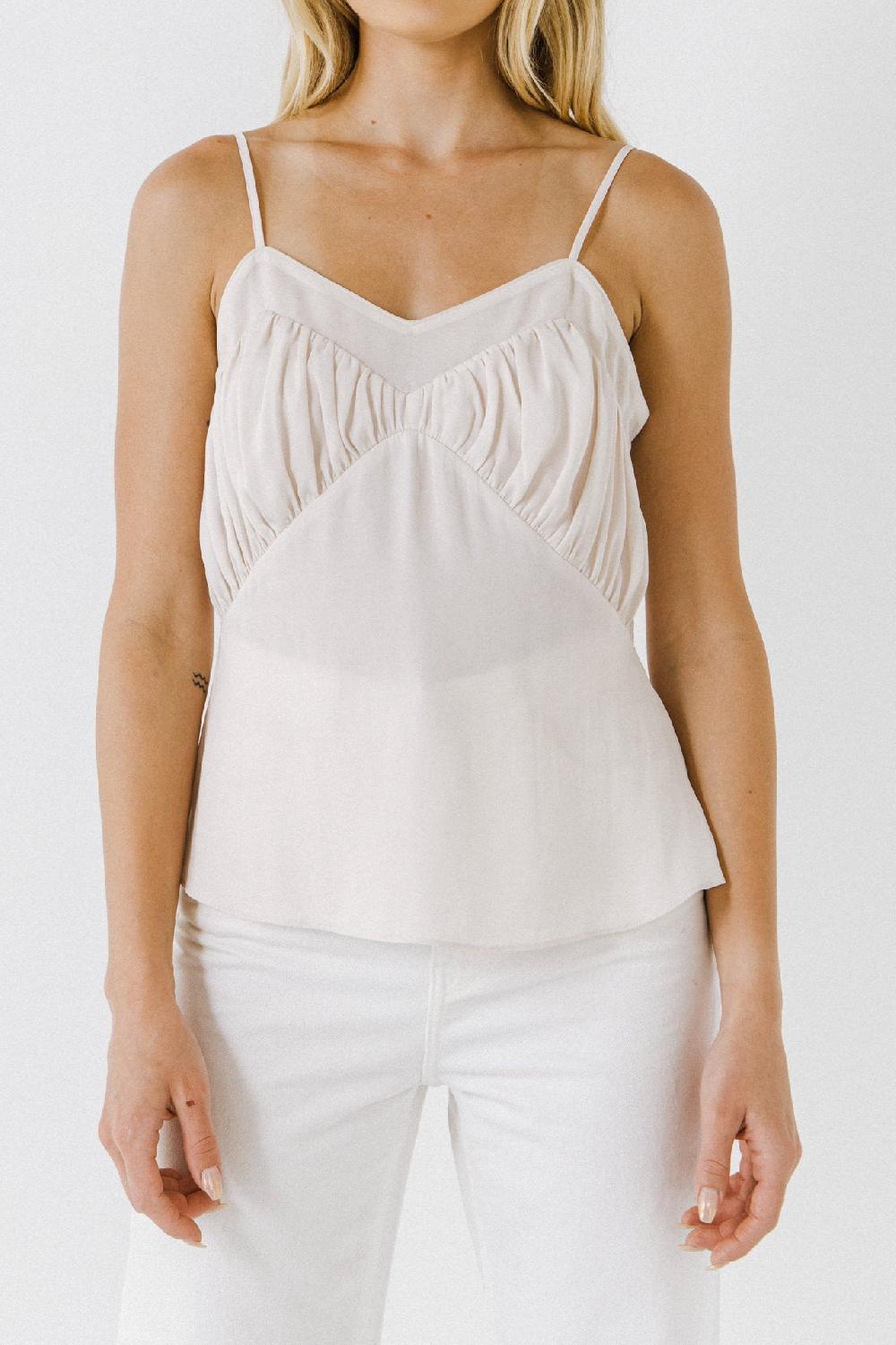 Endless Rose Sheer Insertion Cami Top CREAM