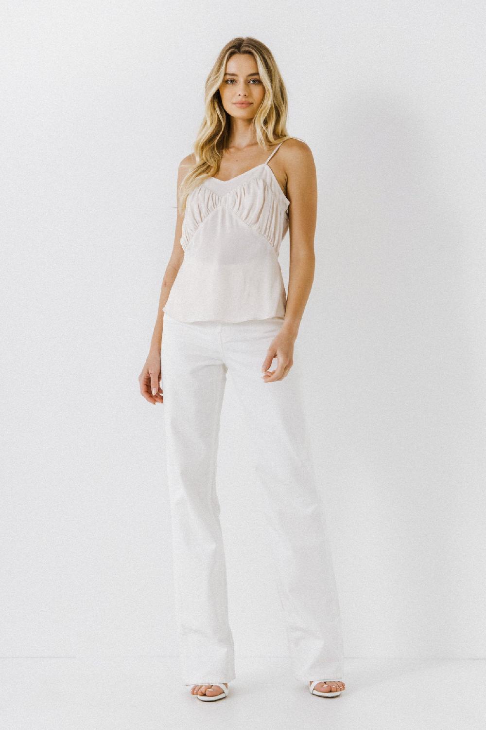 endless rose Sheer Insertion Cami Top CREAM