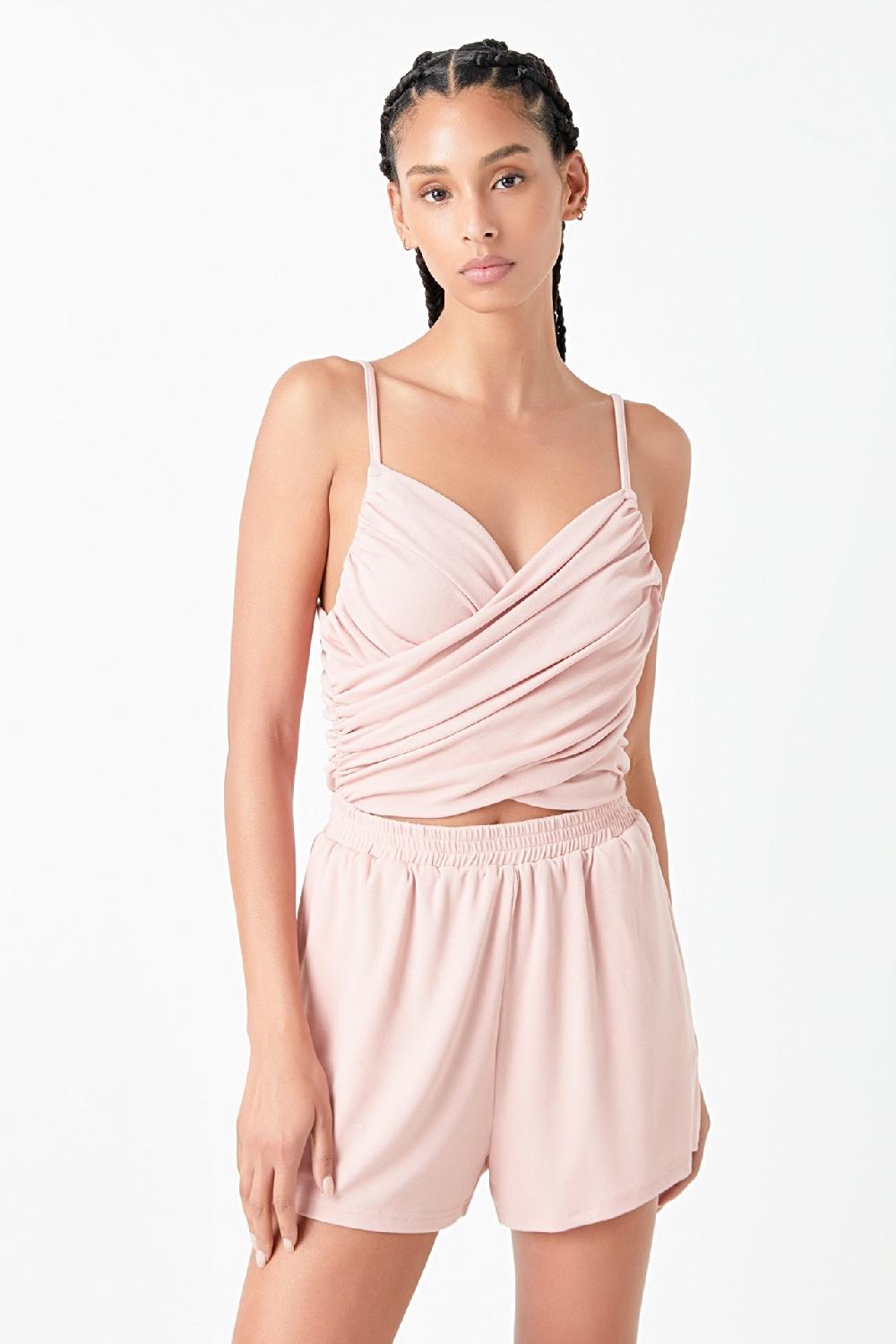 Endless Rose Shirred Detail Knit Romper DUSTY PINK