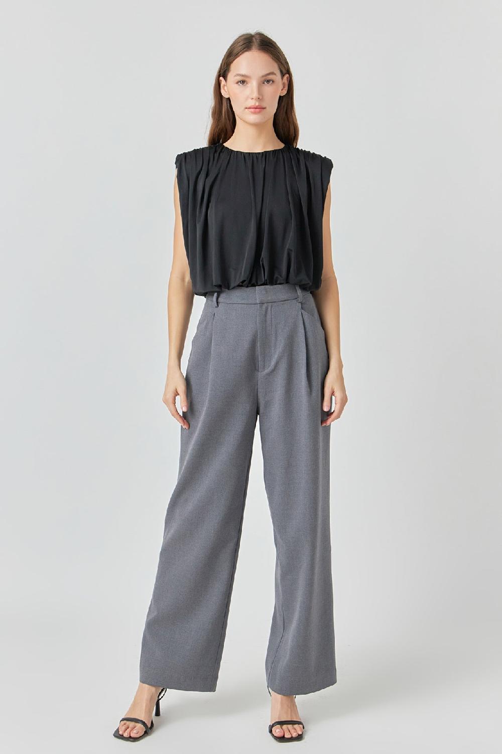 endless rose Shirred Shoulder Cropped Top WHITE