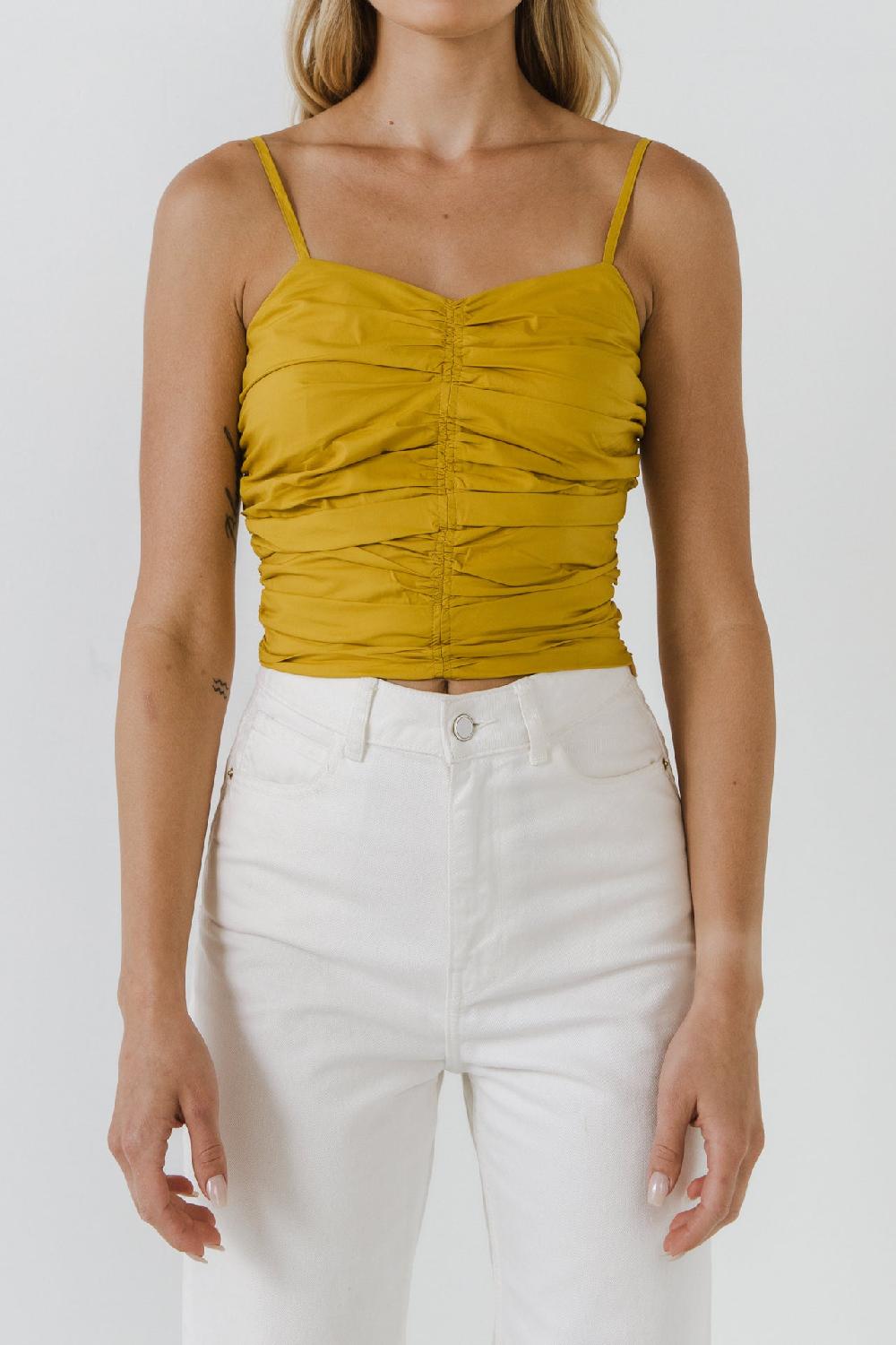 Endless Rose Shirring Detail Tank Top MUSTARD