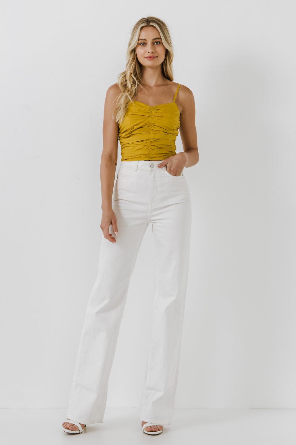 endless rose Shirring Detail Tank Top MUSTARD