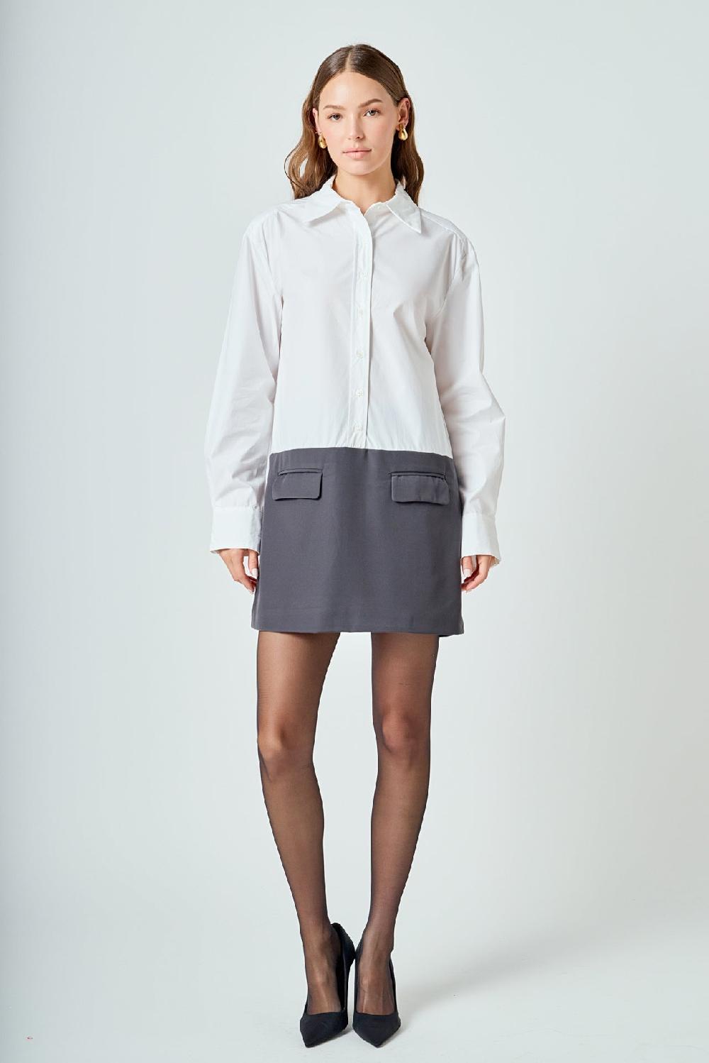 endless rose Shirt Mini Dress WHITE / CHARCOAL