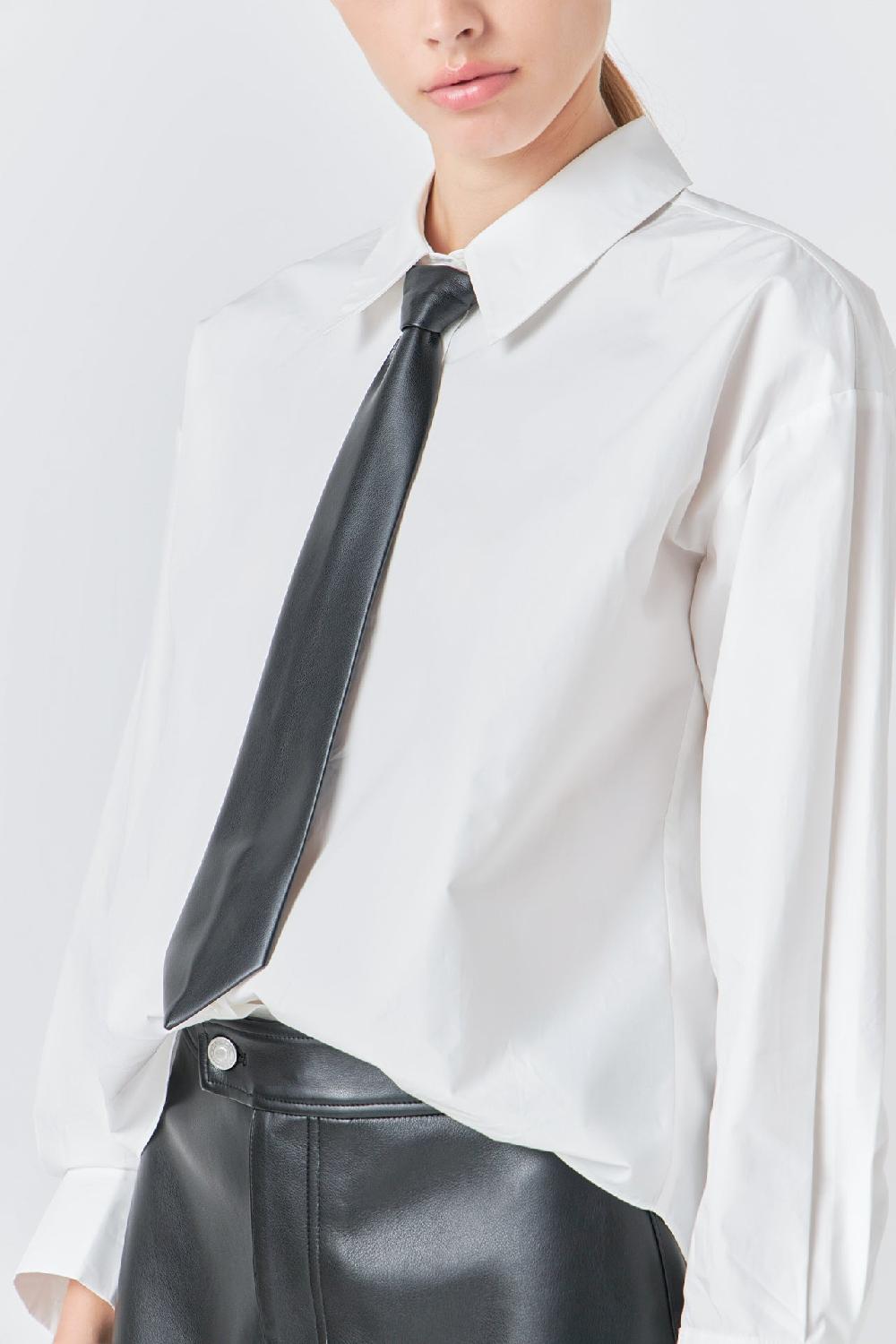 Endless Rose Shirt With Faux Leather Necktie WHITE