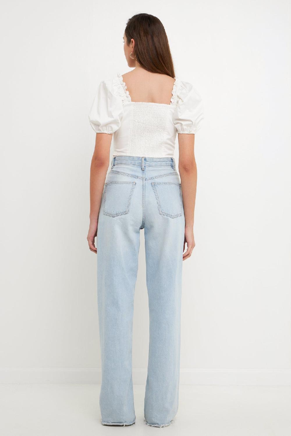 Endless Rose Short Puff Sleeve Cropped Top WHITE