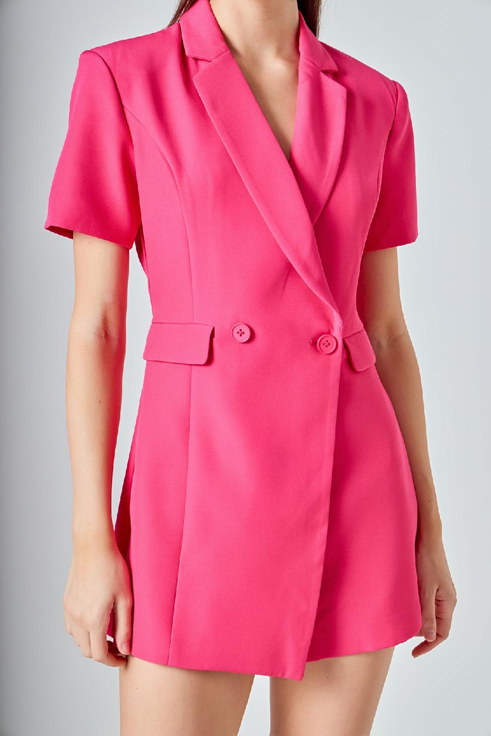 Endless Rose Short Sleeve Blazer Romper FUCHSIA