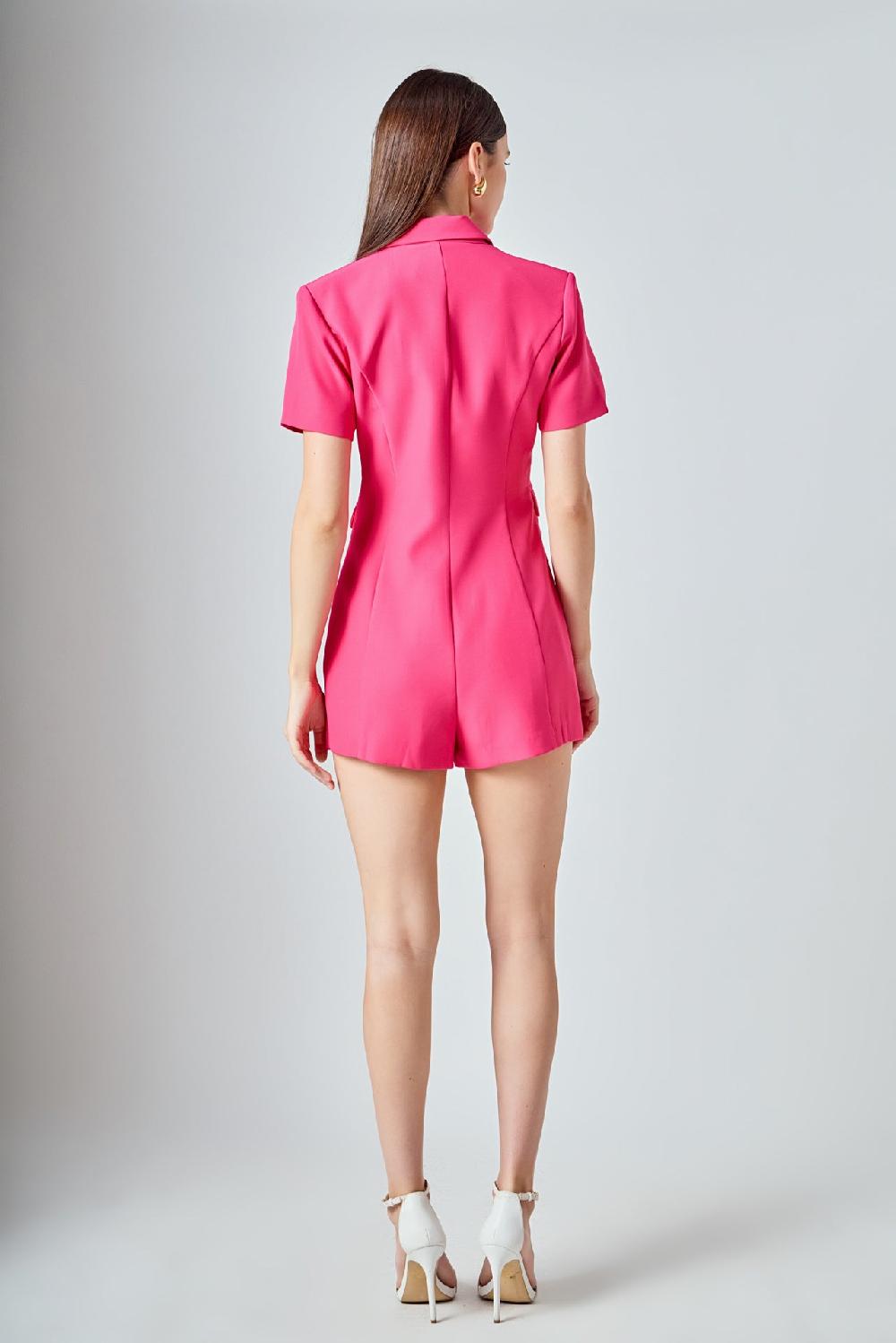 Endless Rose Short Sleeve Blazer Romper FUCHSIA