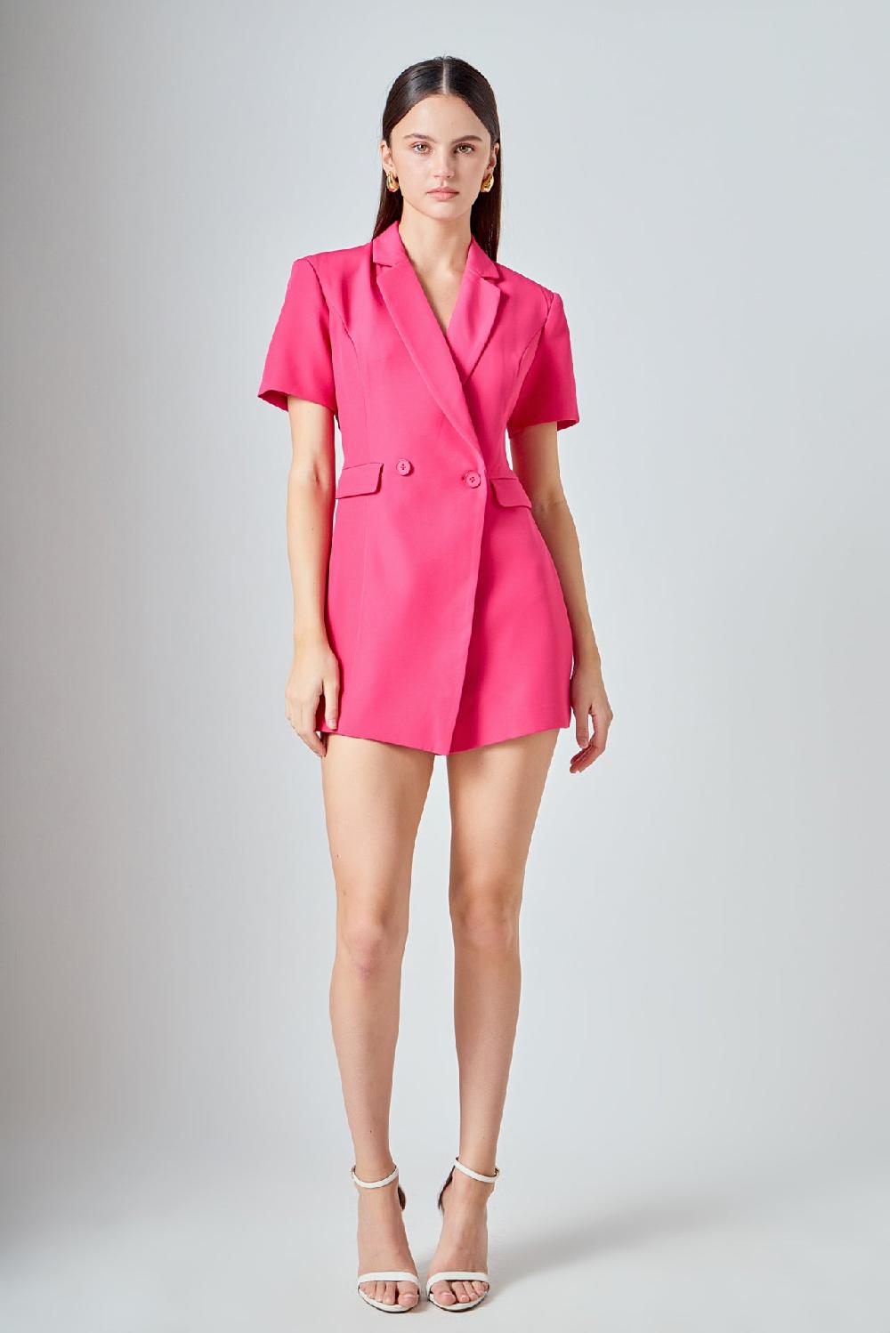 endless rose Short Sleeve Blazer Romper FUCHSIA