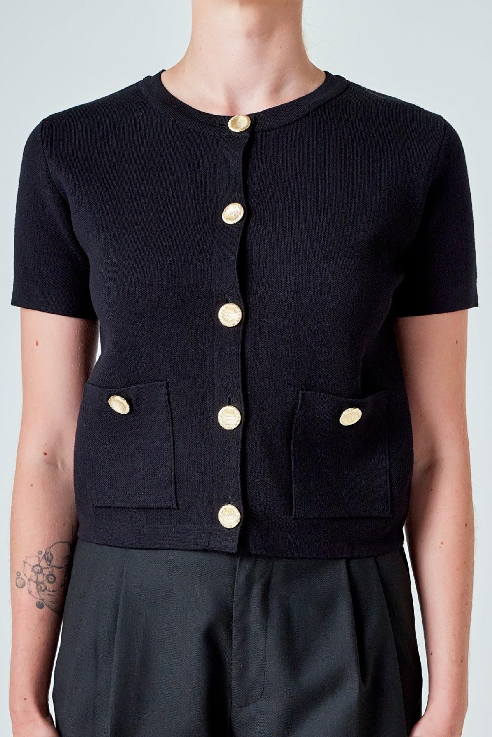 Endless Rose Short Sleeve Button-Up Cardigan BLACK