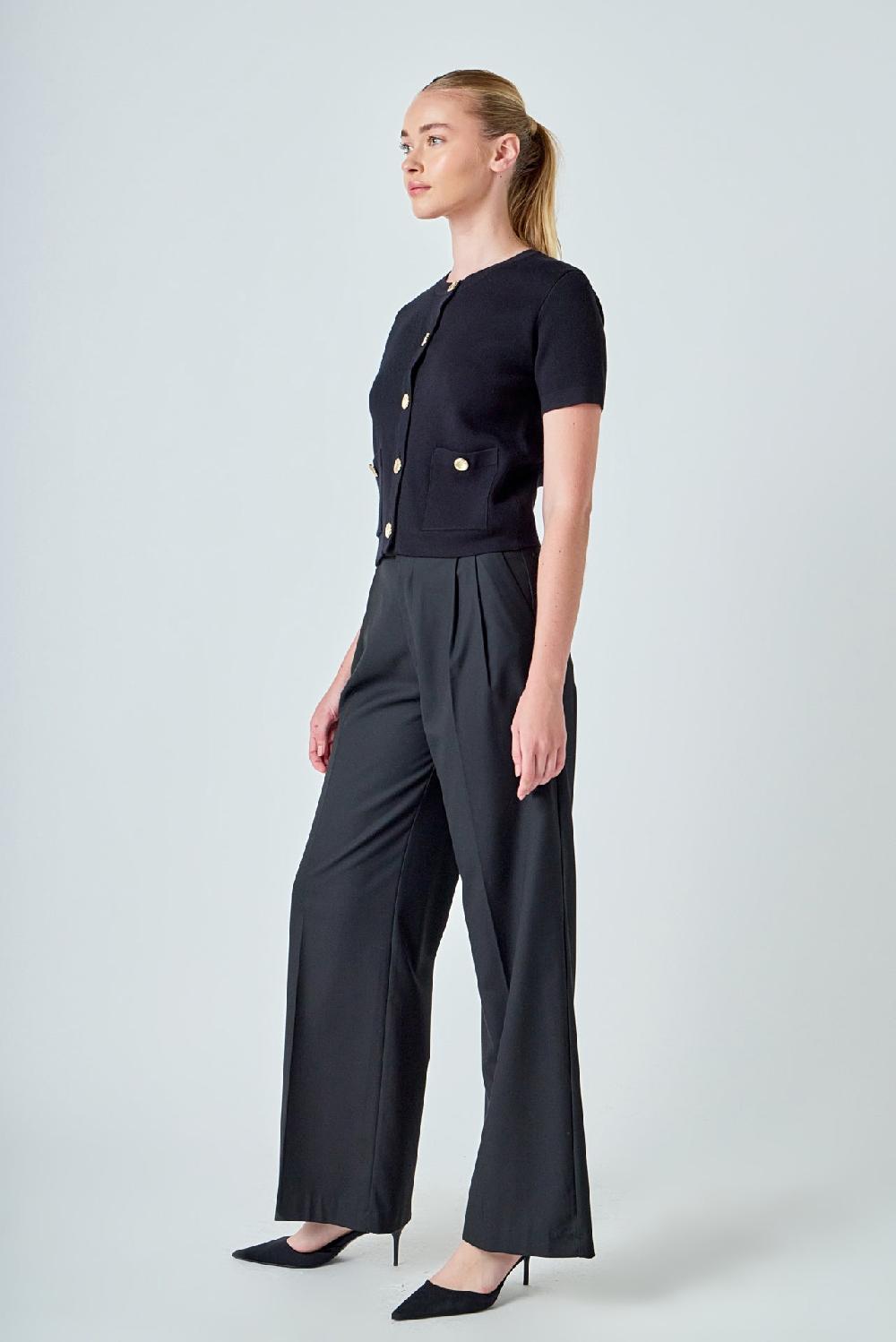 Endless Rose Short Sleeve Button-Up Cardigan BLACK