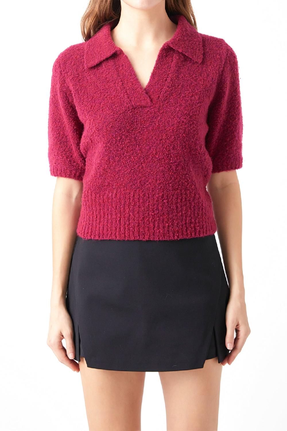 Endless Rose Short-Sleeve Collared Sweater ORCHID