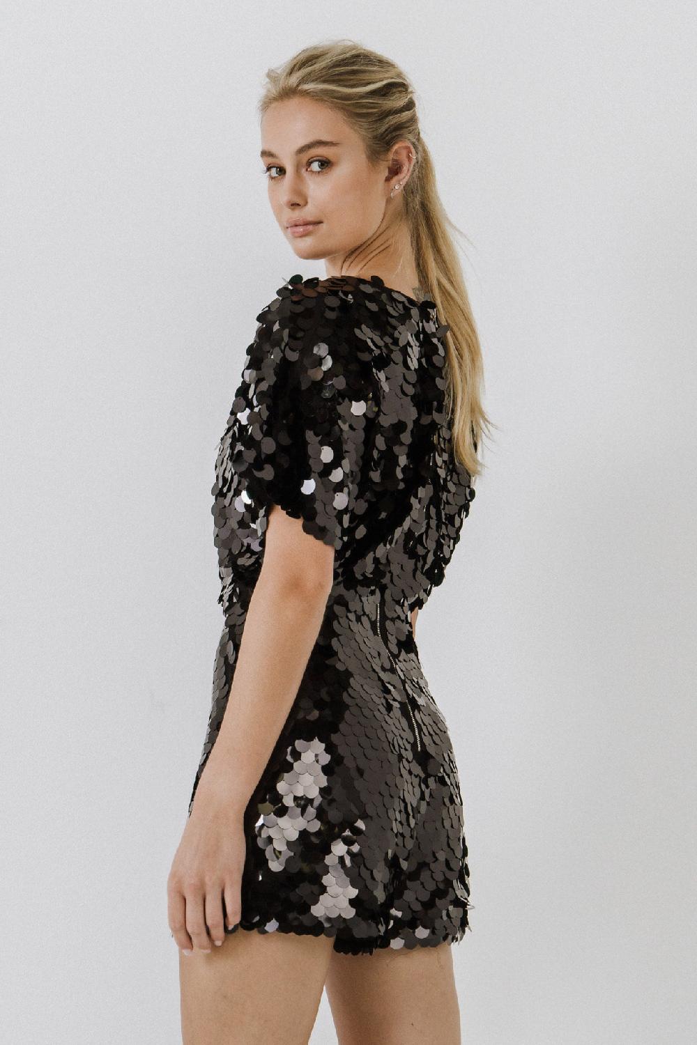 Endless Rose Short Sleeve Sequin Romper BLACK