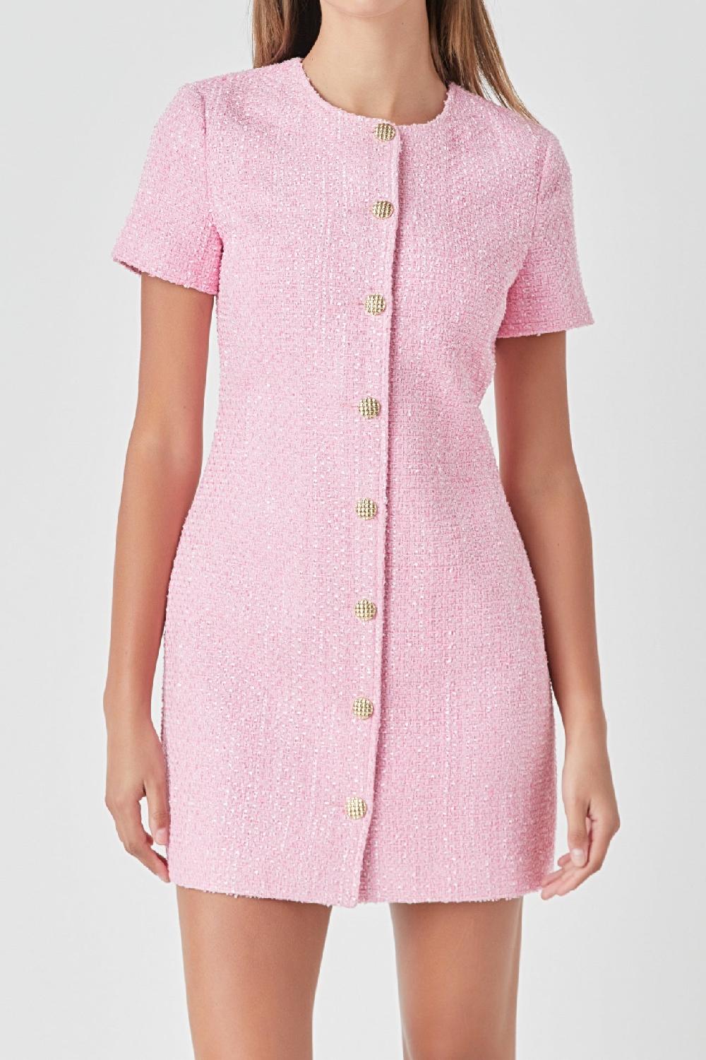 Endless Rose Short Sleeve Tweed Dress PINK