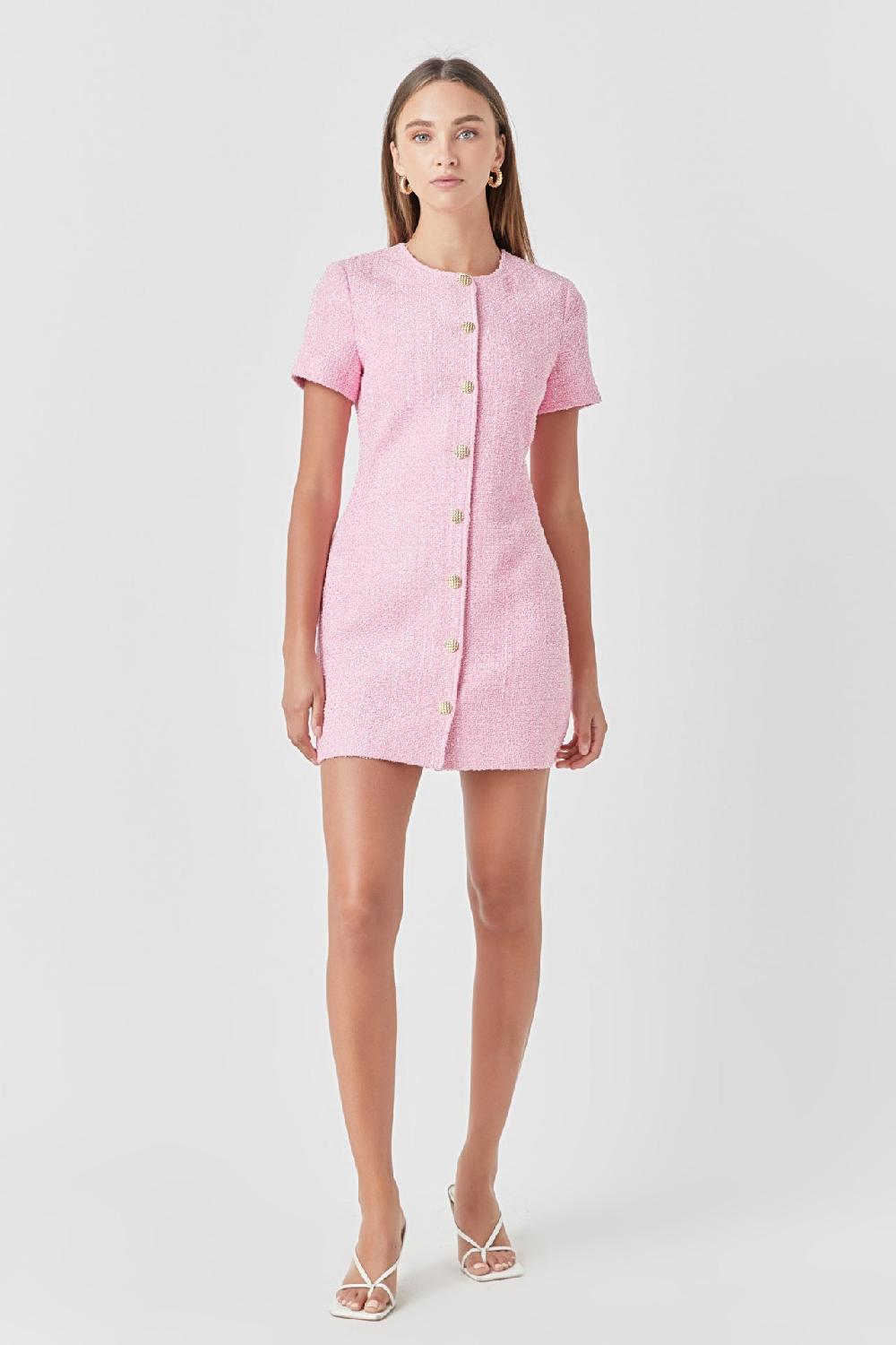 endless rose Short Sleeve Tweed Dress PINK