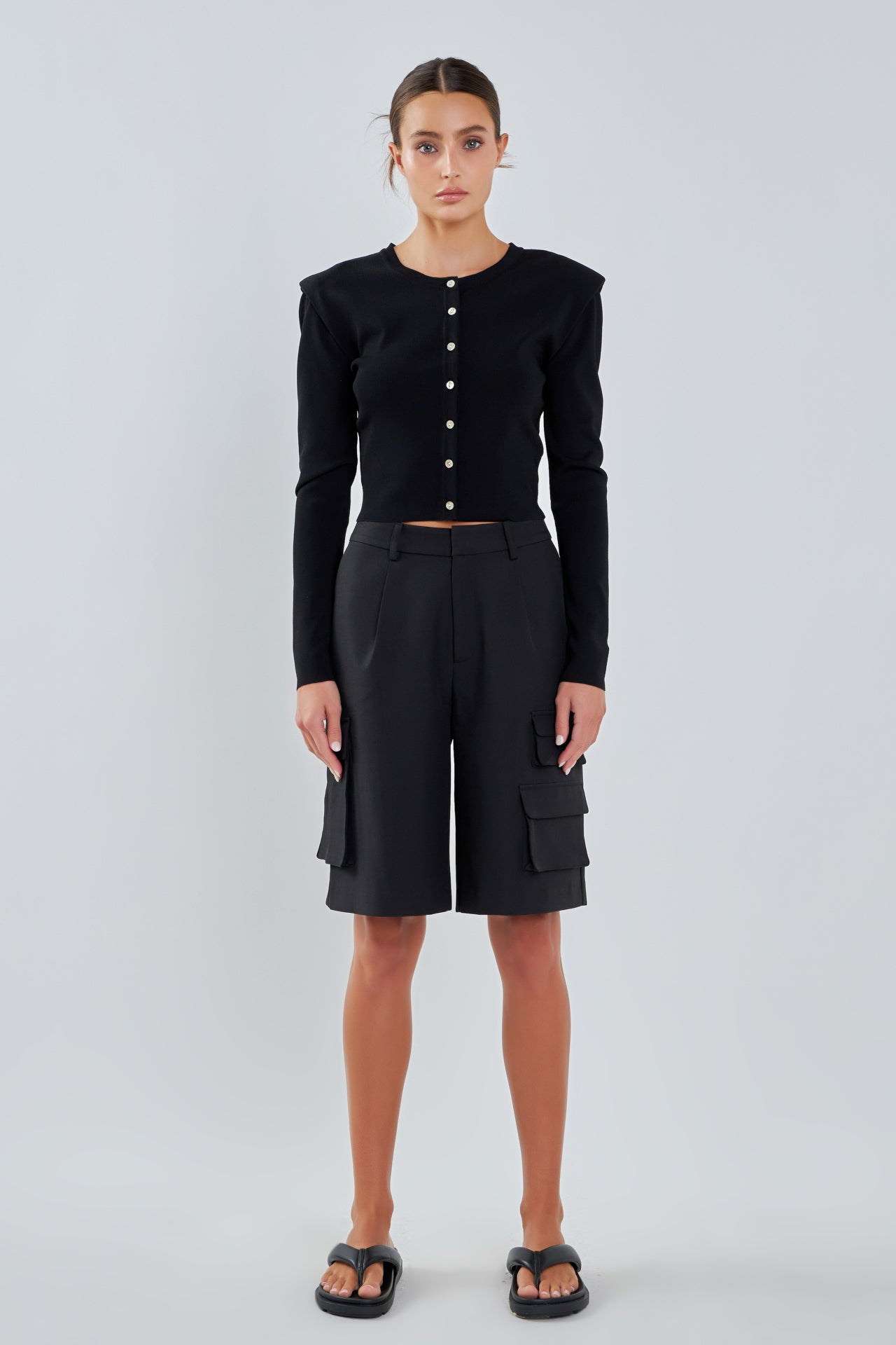 Endless Rose Shoulder Pad Cardigan BLACK