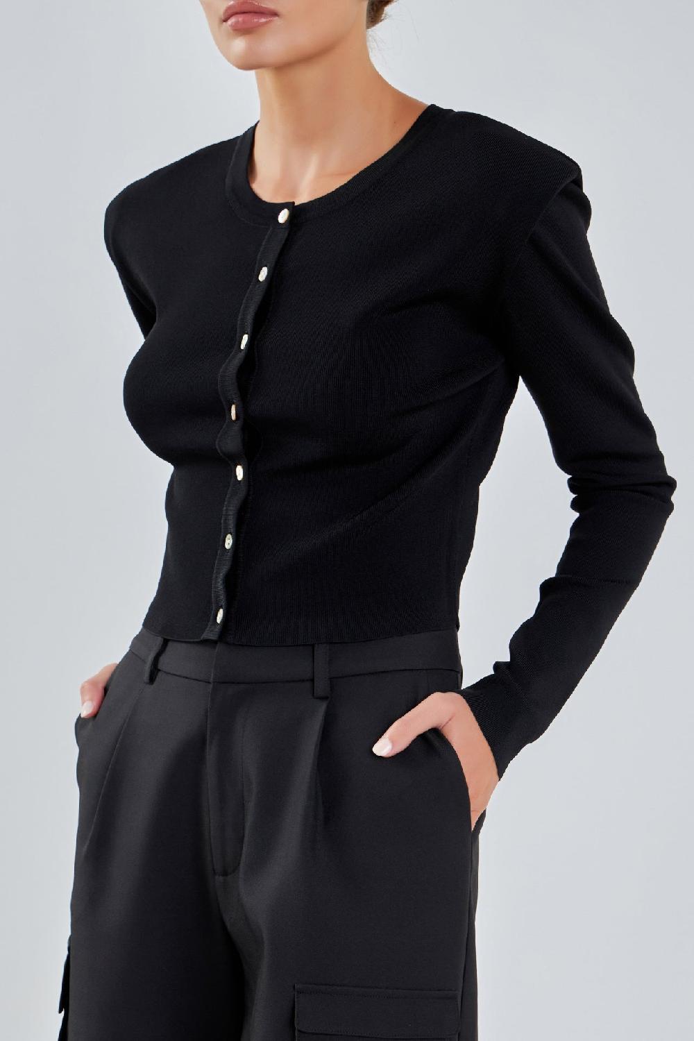 Endless Rose Shoulder Pad Cardigan BLACK