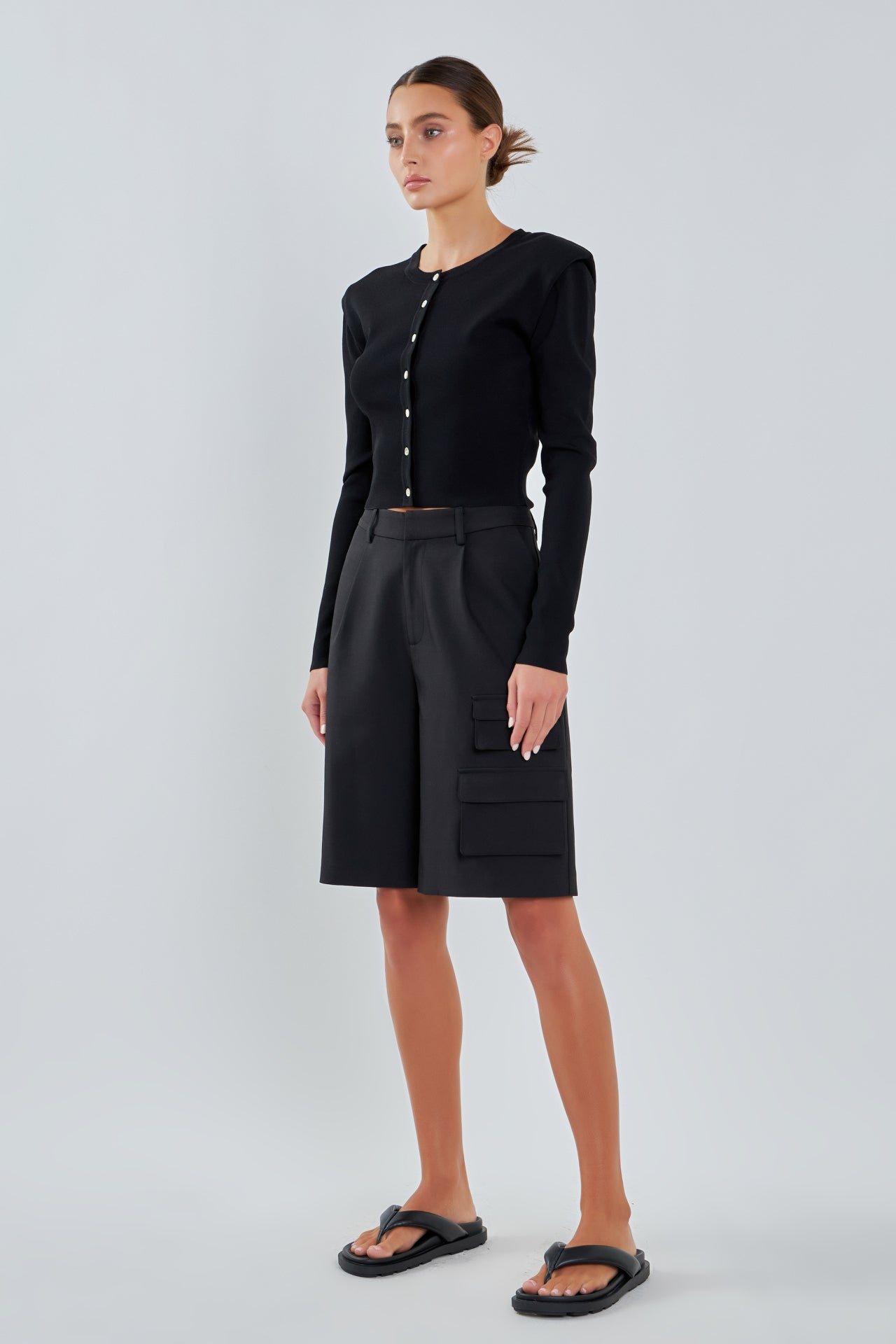 Endless Rose Shoulder Pad Cardigan BLACK