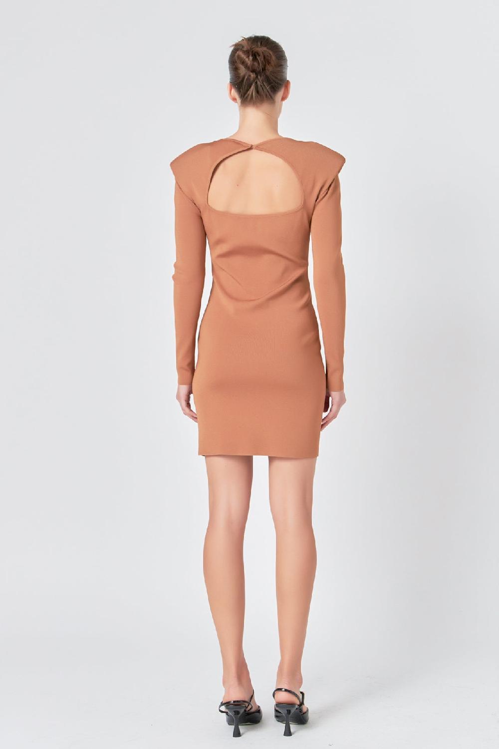 Endless Rose Shoulder Pad Knit Dress CAMEL