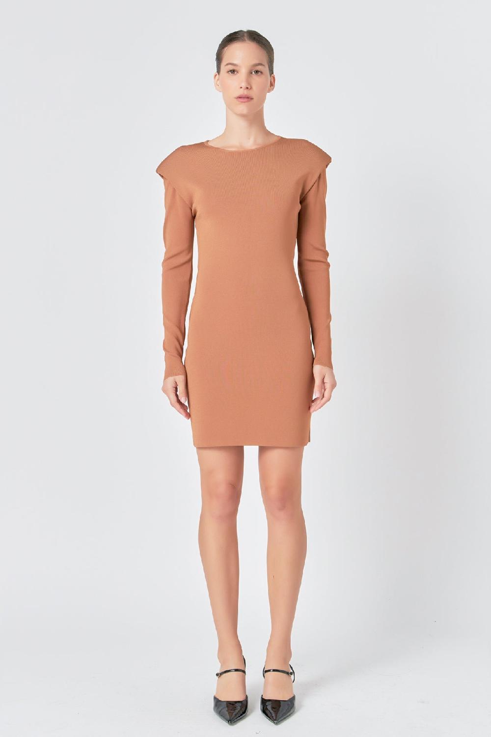 endless rose Shoulder Pad Knit Dress CAMEL