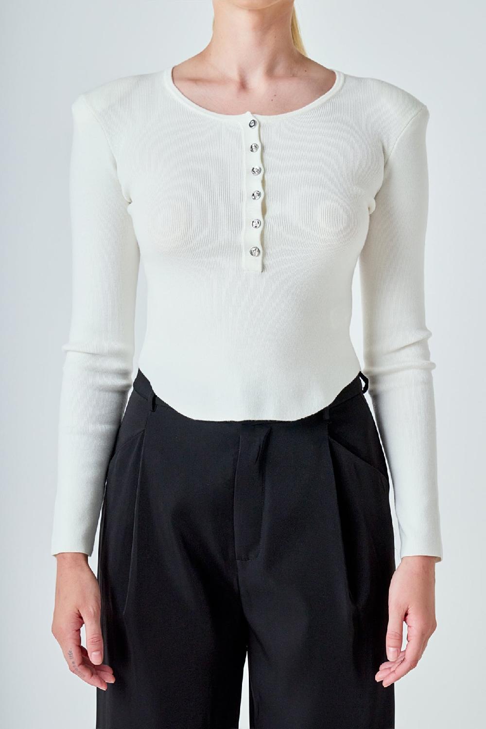 Endless Rose Shoulder Pad Knit Top IVORY
