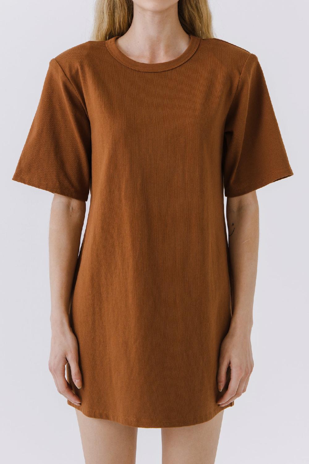 Endless Rose Shoulder Pad T-Shirt Dress BROWN