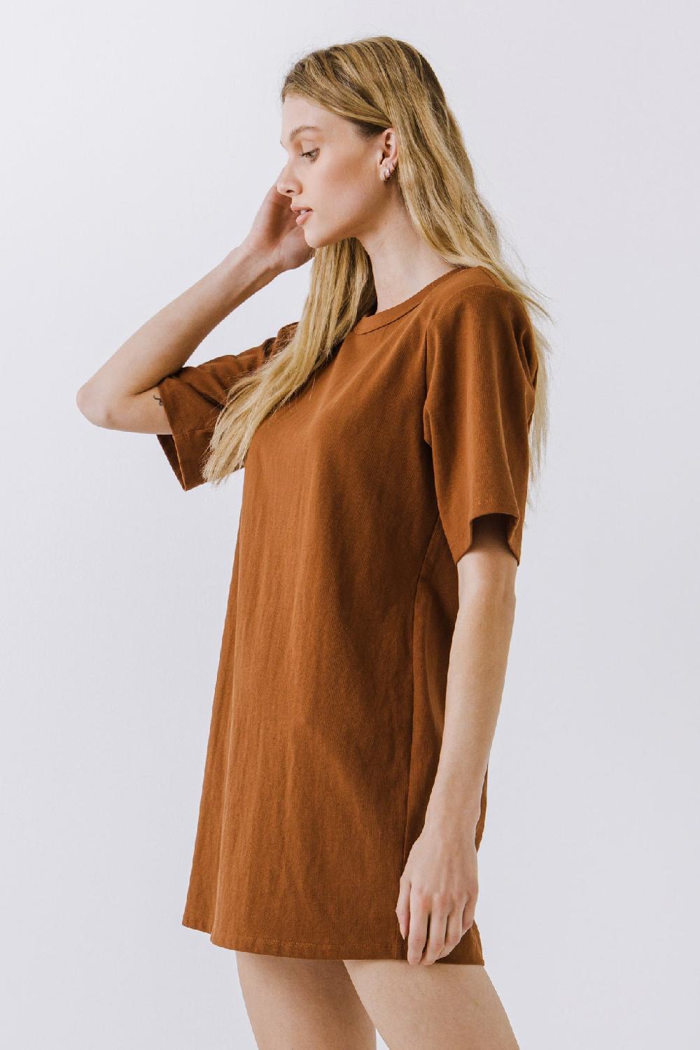 Endless Rose Shoulder Pad T-Shirt Dress BROWN