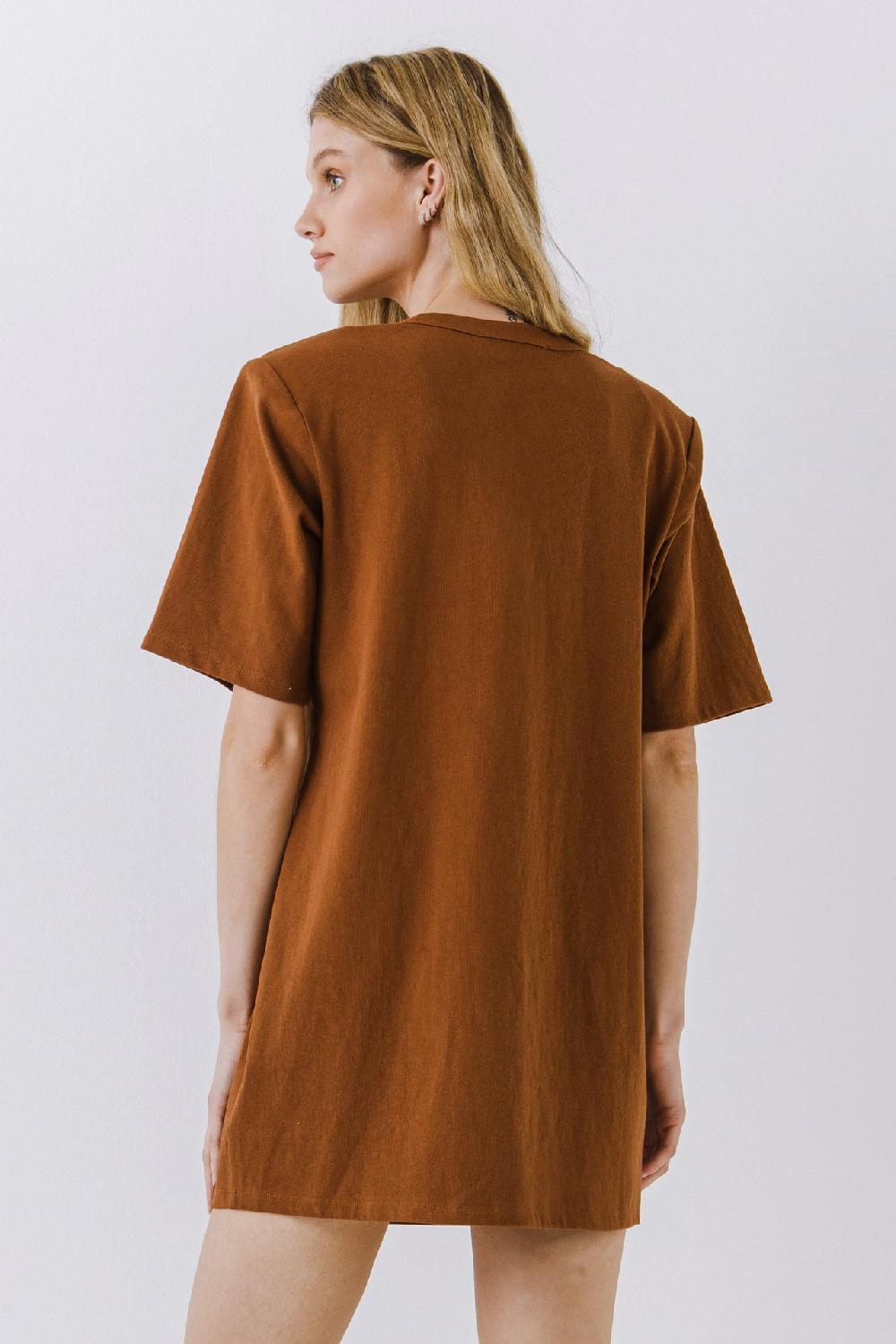 Endless Rose Shoulder Pad T-Shirt Dress BROWN