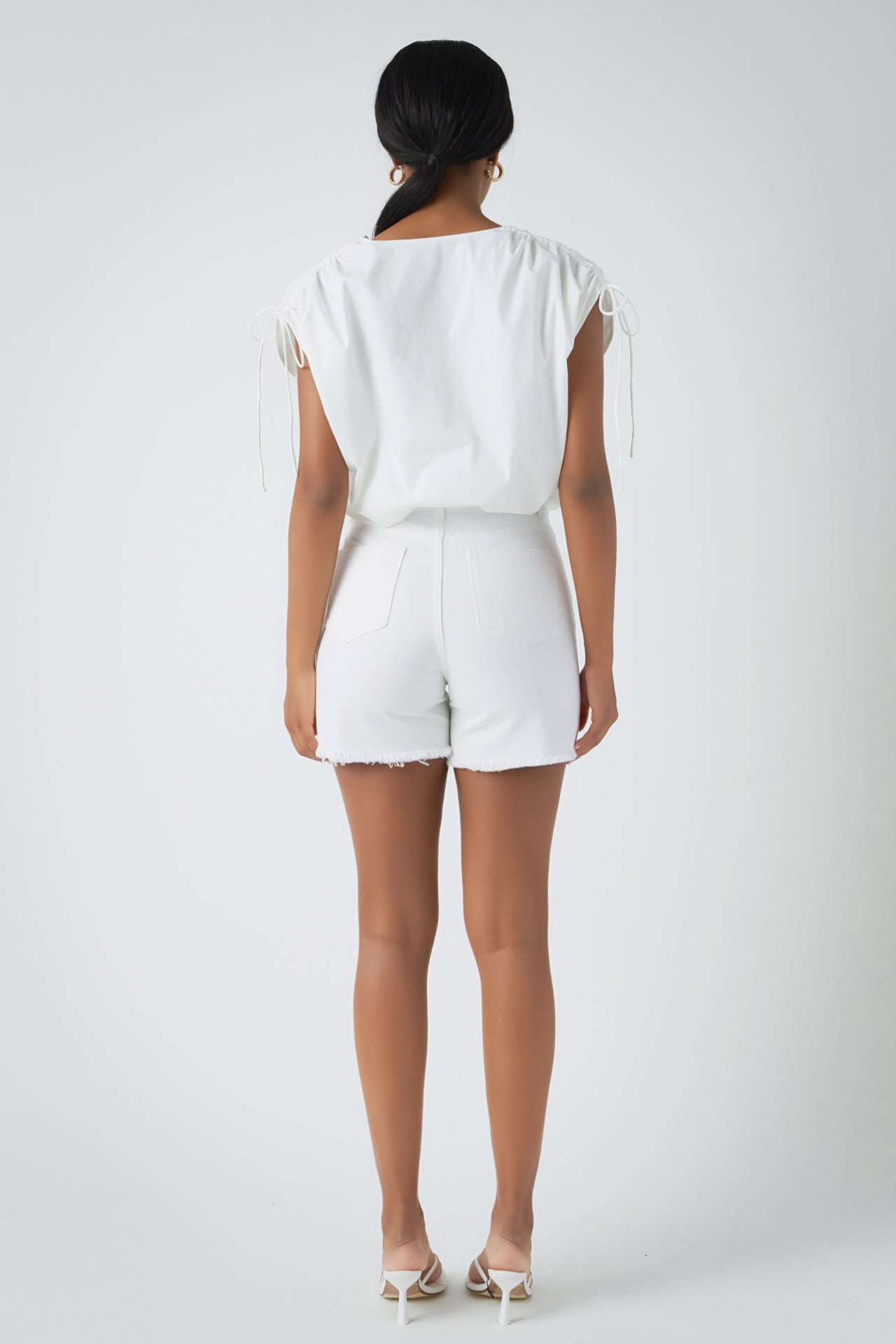 Endless Rose Shoulder Ruched Blouson Top IVORY