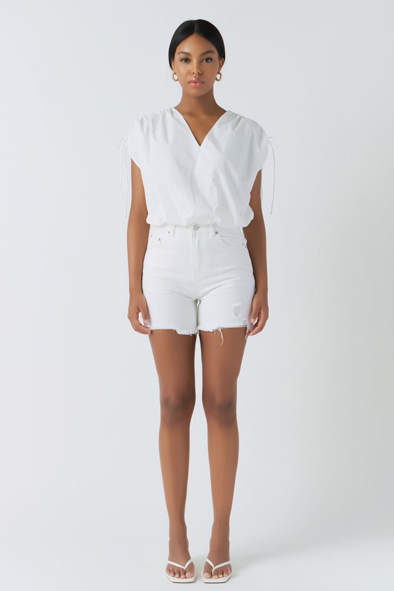 endless rose Shoulder Ruched Blouson Top IVORY