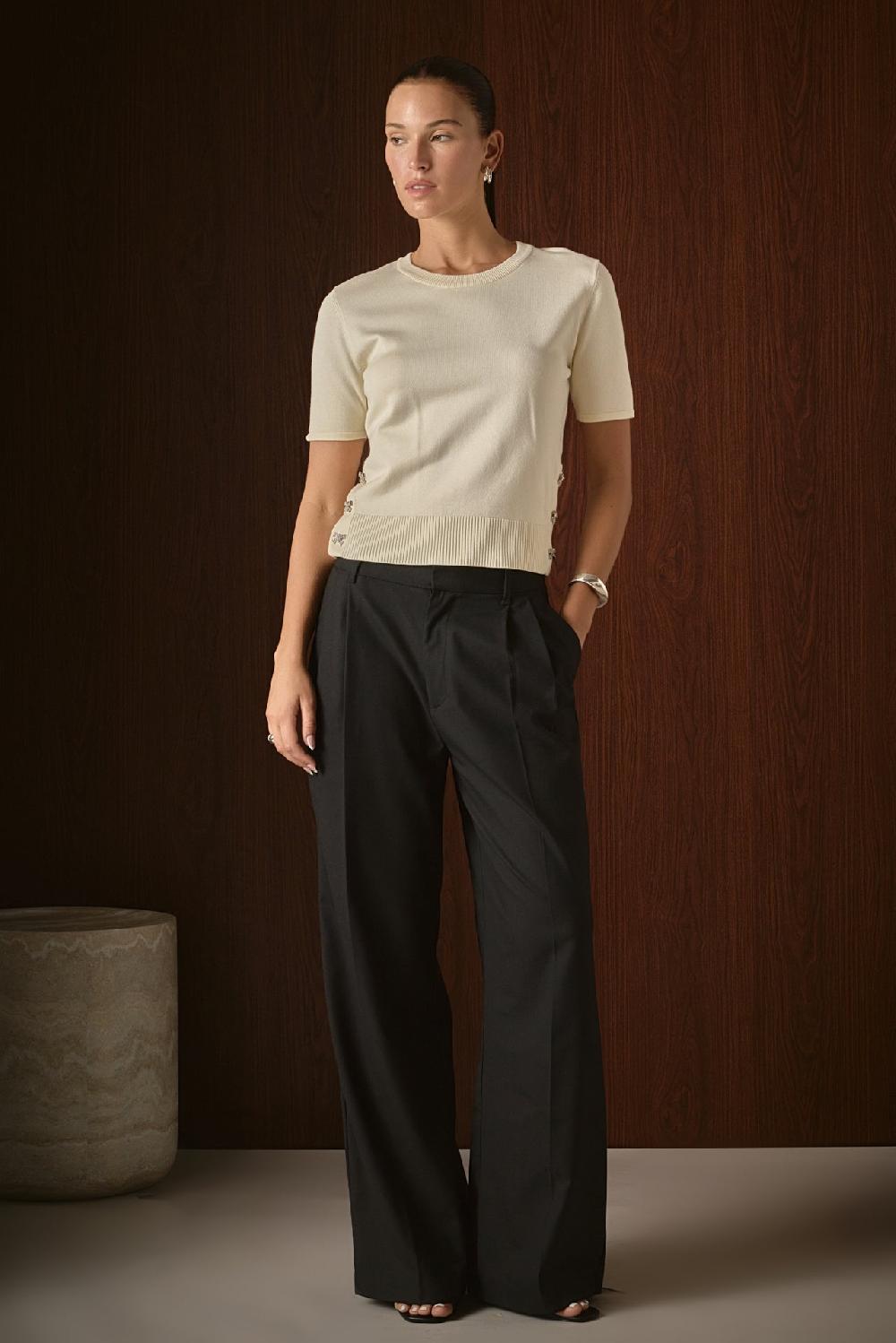 Endless Rose Side Bow Buttoned Knit Top CREAM