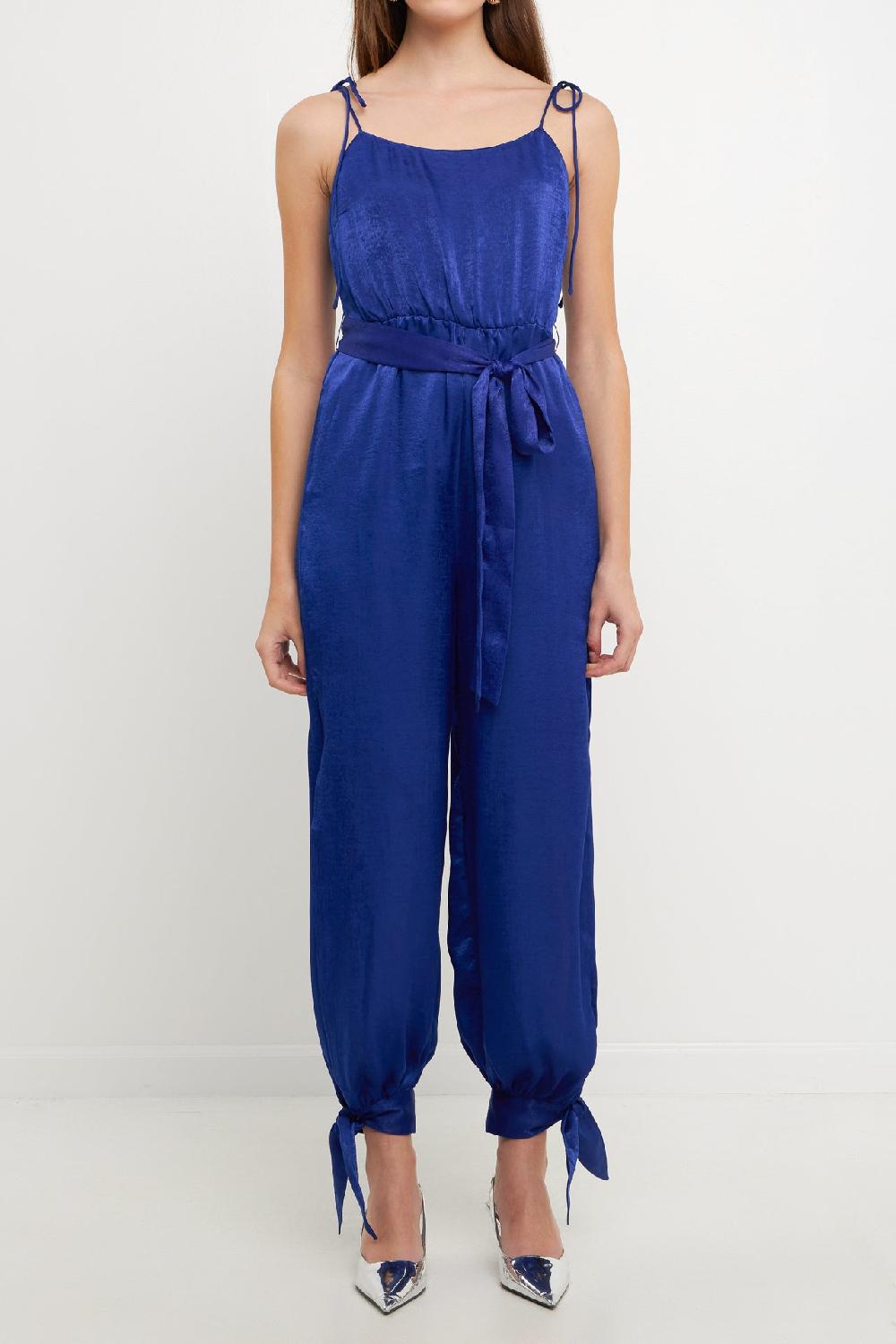 Endless Rose Side Bow Tie Slit Jumpsuit NAVY