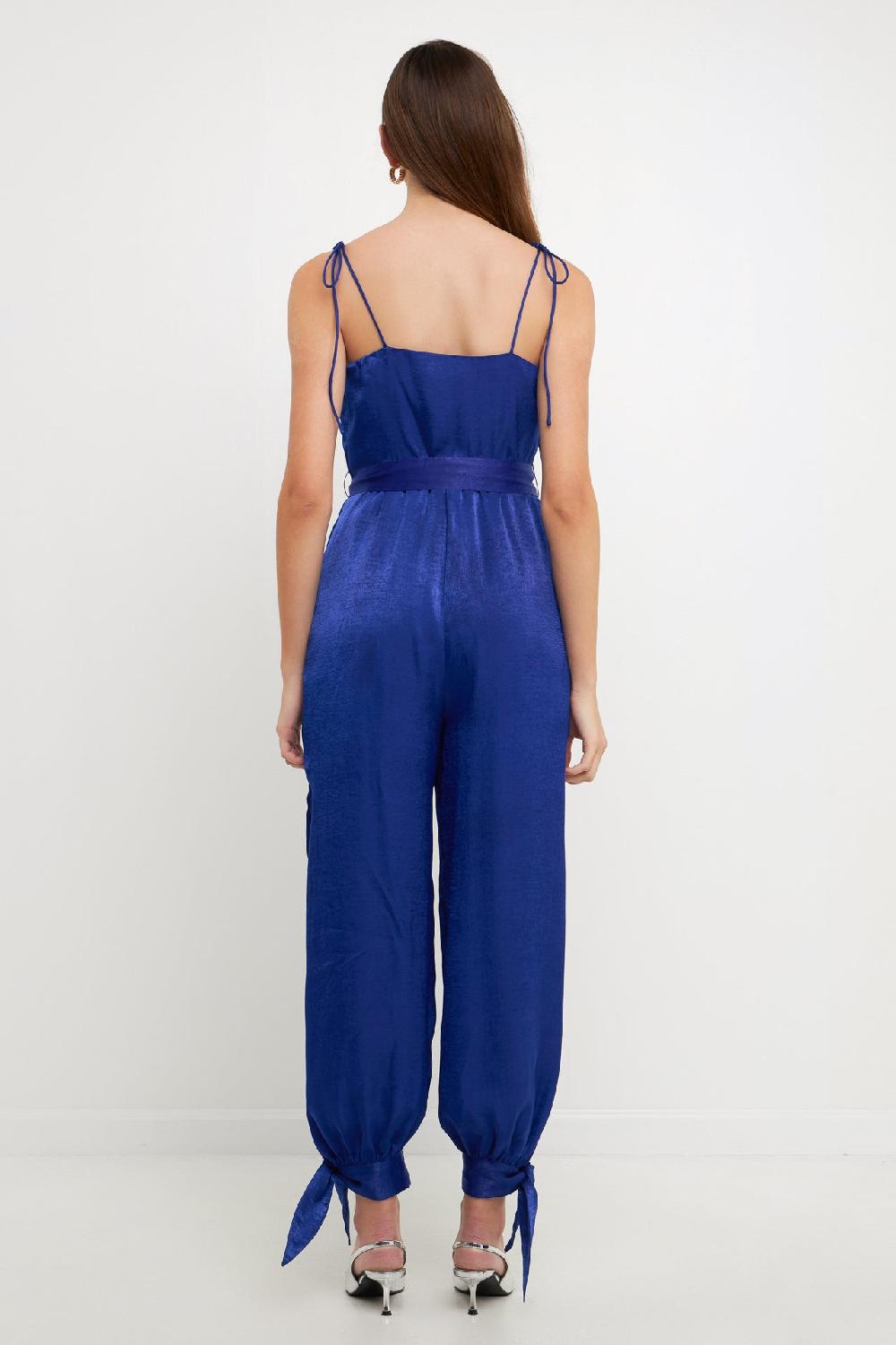 Endless Rose Side Bow Tie Slit Jumpsuit NAVY