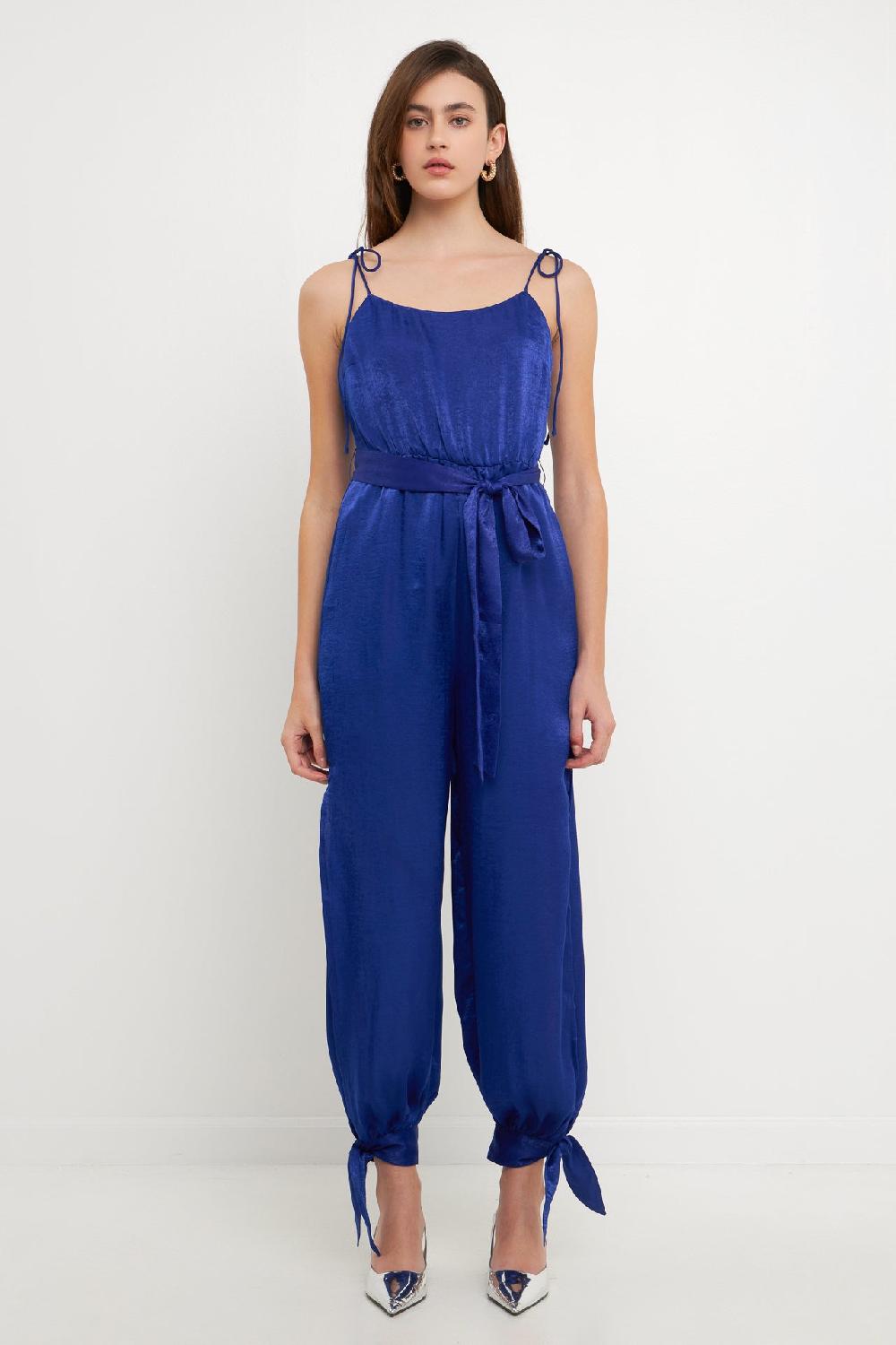 Endless Rose Side Bow Tie Slit Jumpsuit NAVY