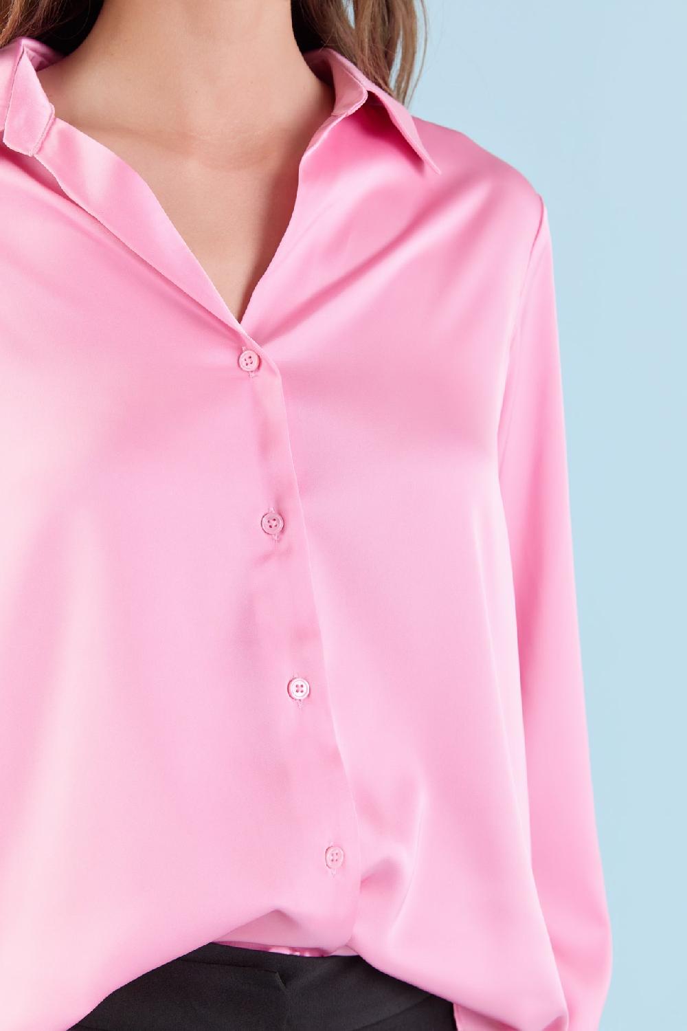 Endless Rose Silky Button Up Top BUBBLEGUM PINK