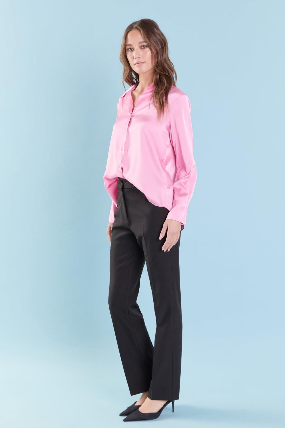 Endless Rose Silky Button Up Top BUBBLEGUM PINK