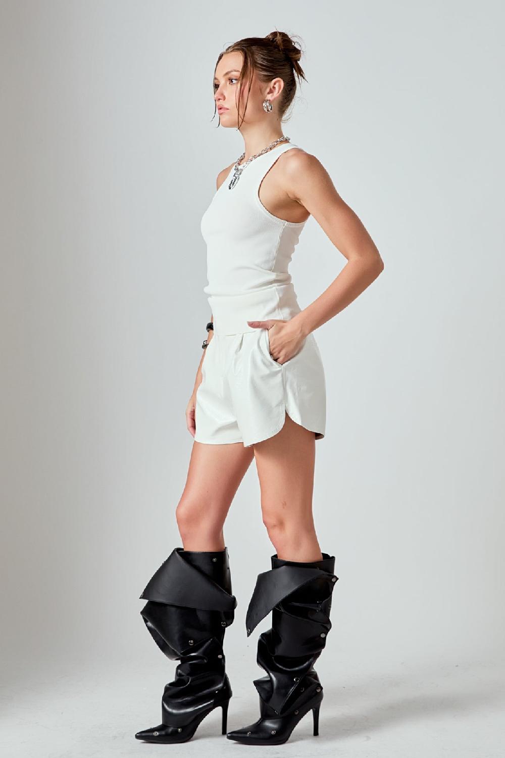 Endless Rose Sleeveless Basic Knit Top WHITE