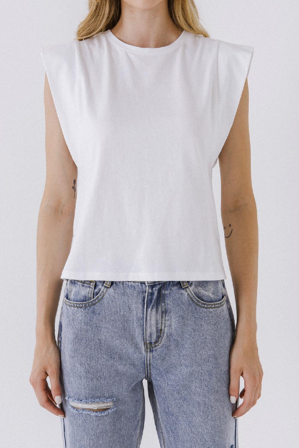 Endless Rose Sleeveless Basic T-Shirt WHITE