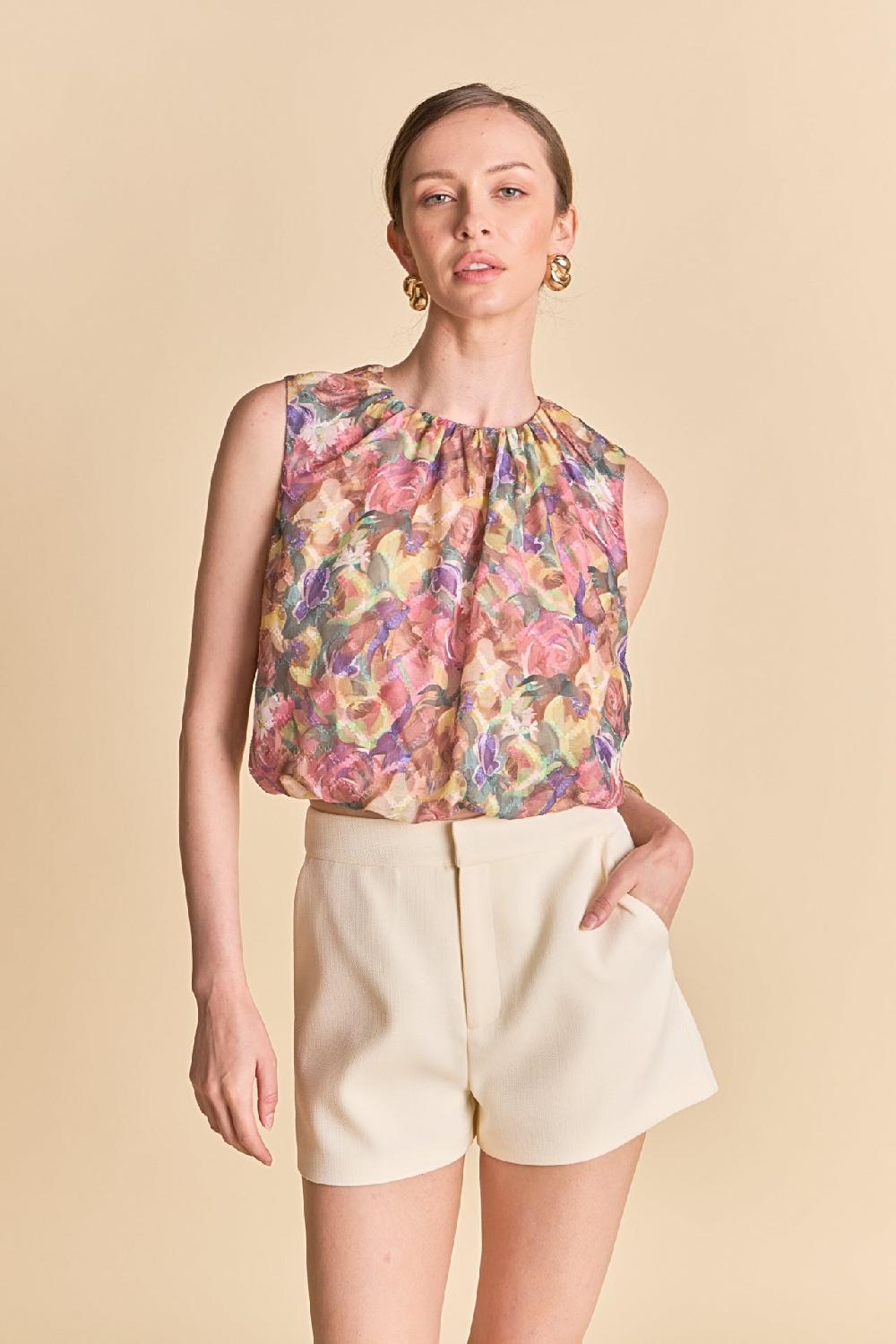 endless rose Sleeveless Blouson Top YELLOW MULTI