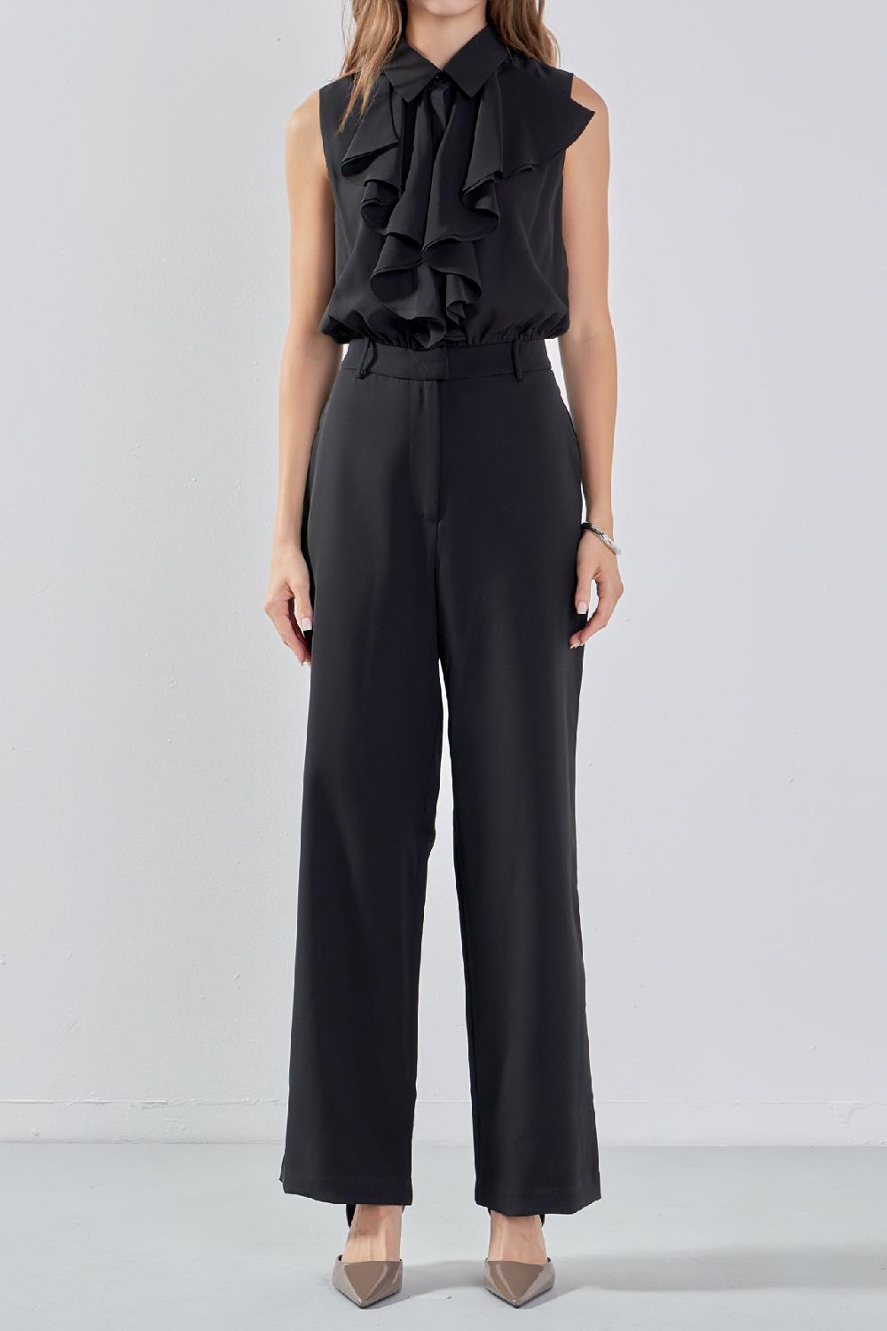 Endless Rose Sleeveless Ruffle Jumpsuit BLACK