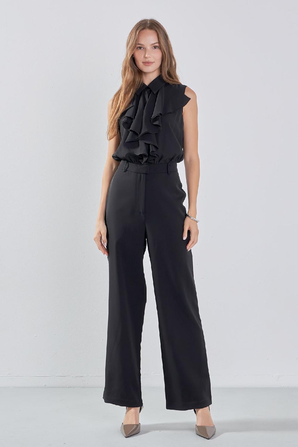 endless rose Sleeveless Ruffle Jumpsuit BLACK