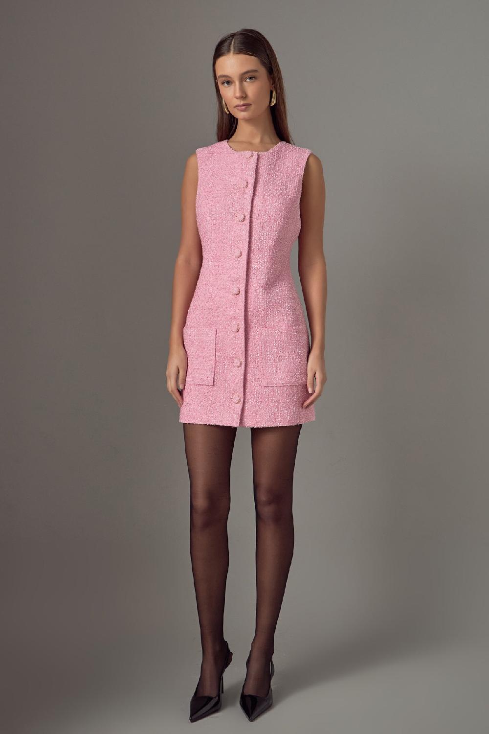 endless rose Sleeveless Tweed Mini Dress PINK