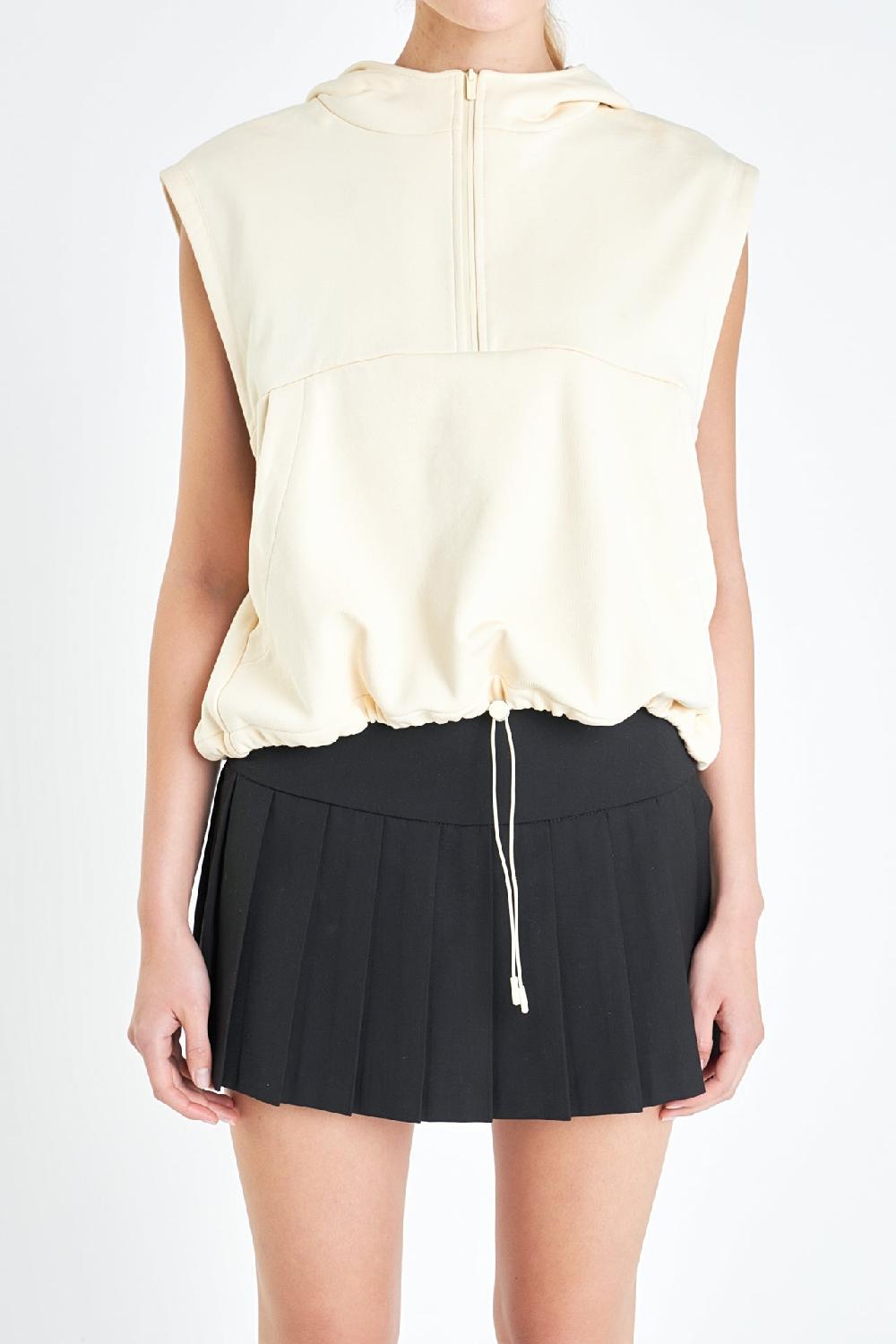 Endless Rose Sleeveless Zippered Hoodie CREAM