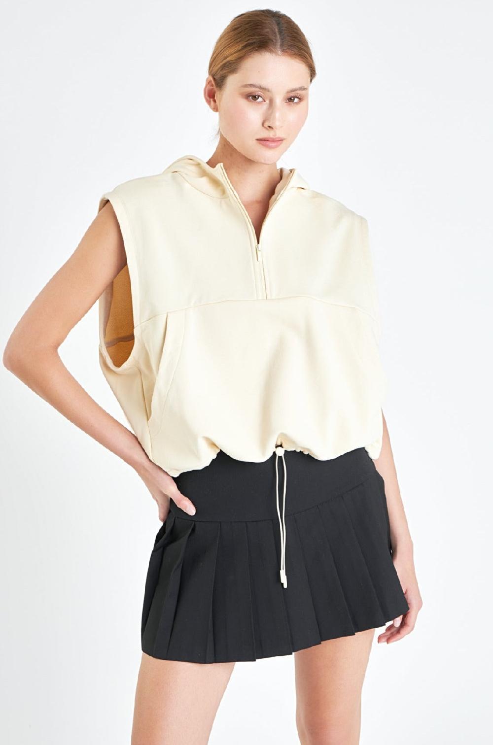 endless rose Sleeveless Zippered Hoodie CREAM