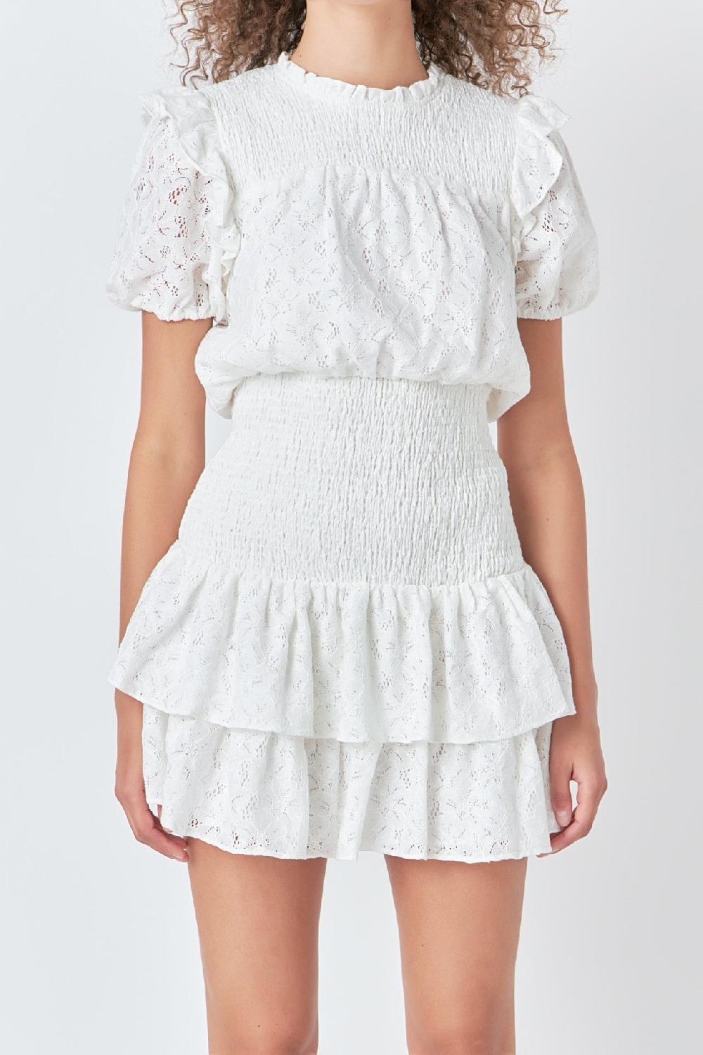 Endless Rose Smocked Lace Mini Dress WHITE