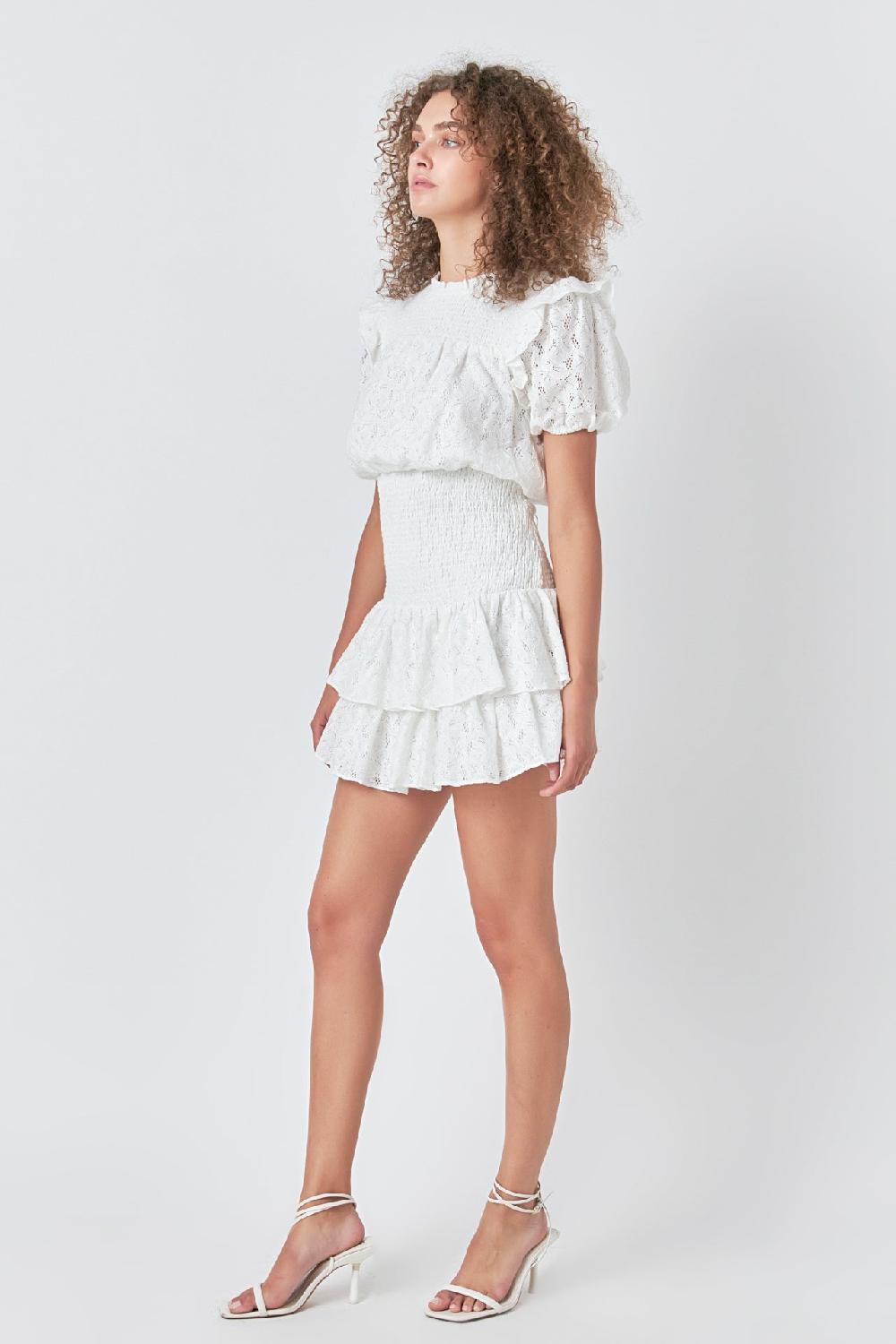 Endless Rose Smocked Lace Mini Dress WHITE