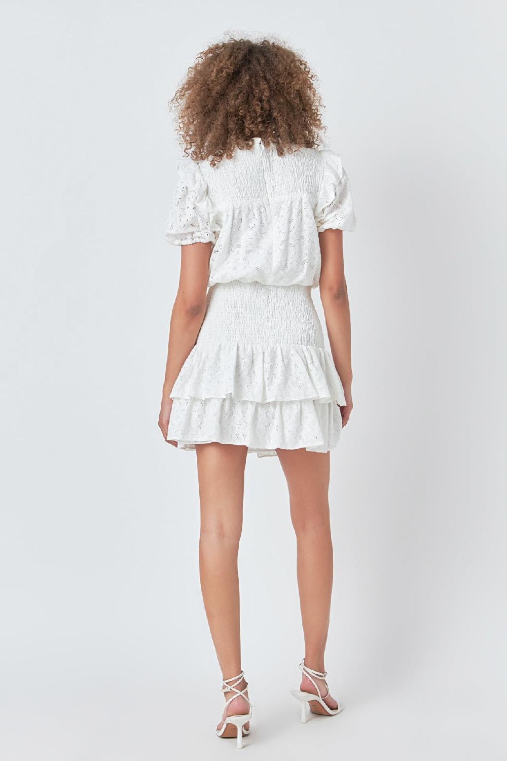 Endless Rose Smocked Lace Mini Dress WHITE