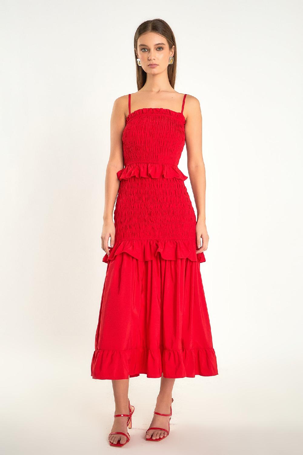 endless rose Smocked Maxi Dress RED