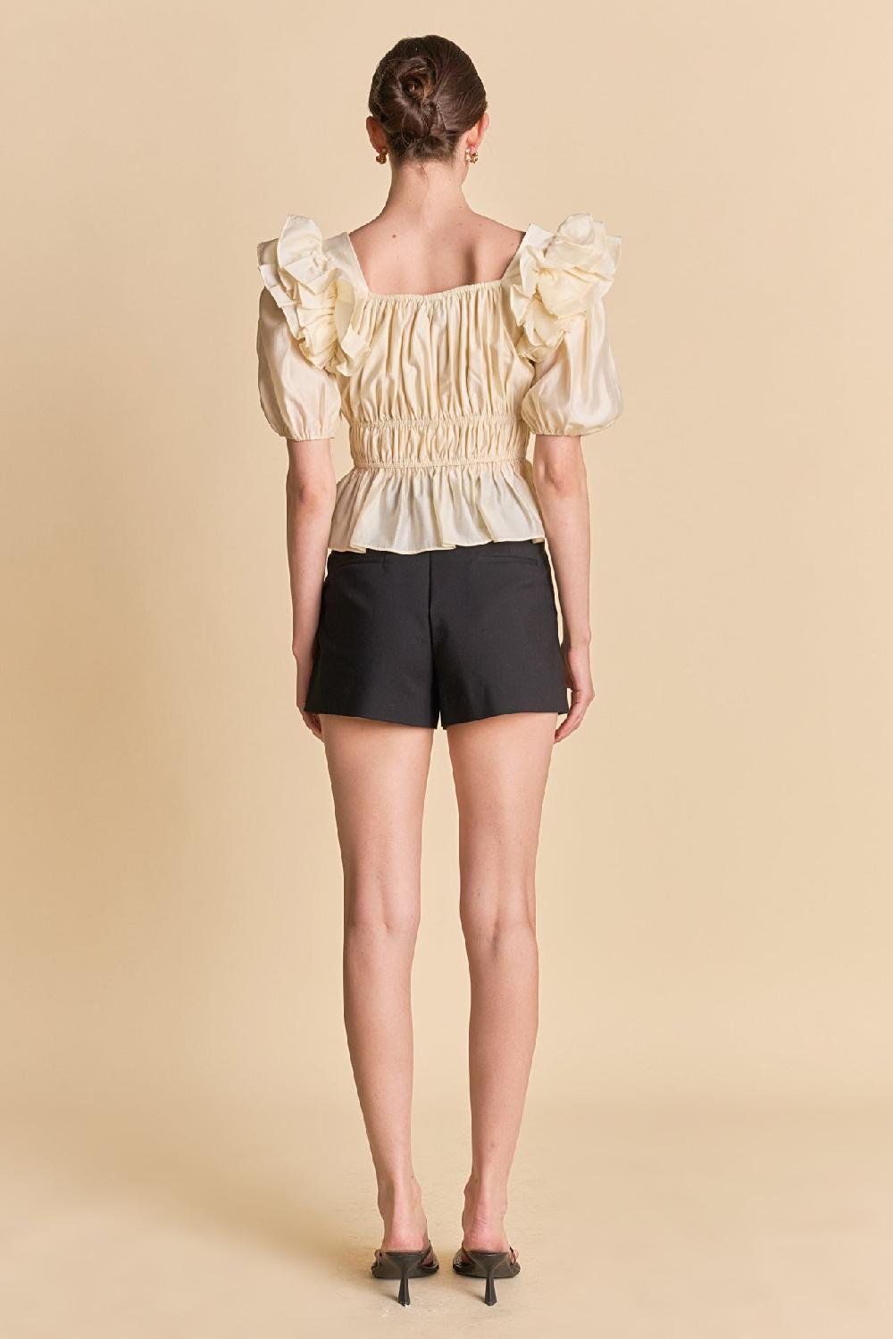 Endless Rose Smocked Puff Sleeve Top CHAMPAGNE