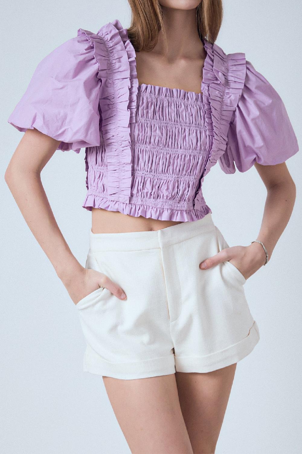 Endless Rose Smocked Puff Sleeve Top LILAC