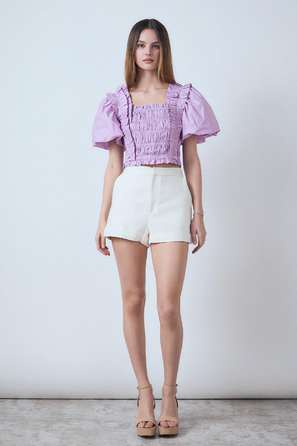 Endless Rose Smocked Puff Sleeve Top LILAC